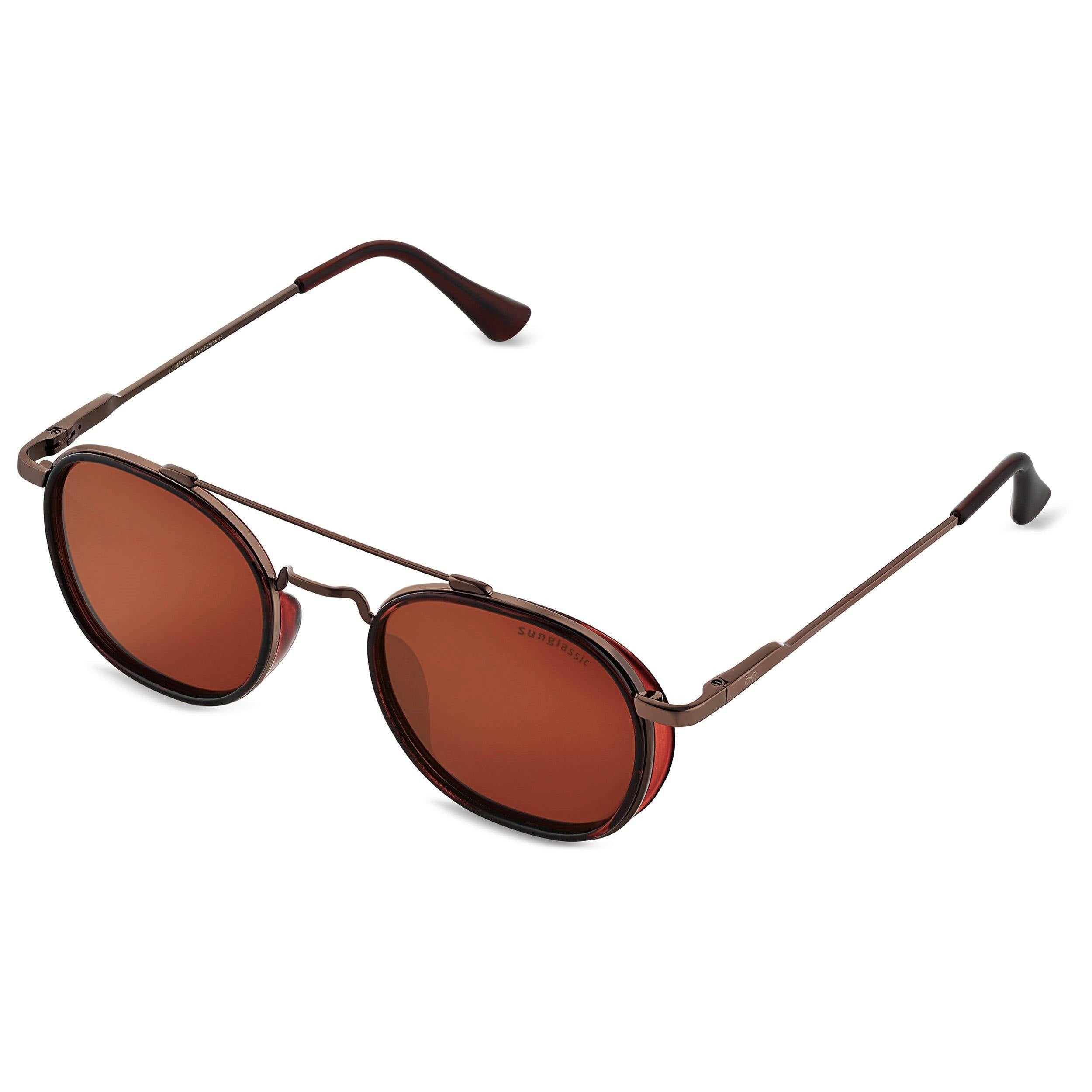 Full Brown Polarized SG4612 Metal Frame Round Sunglasses