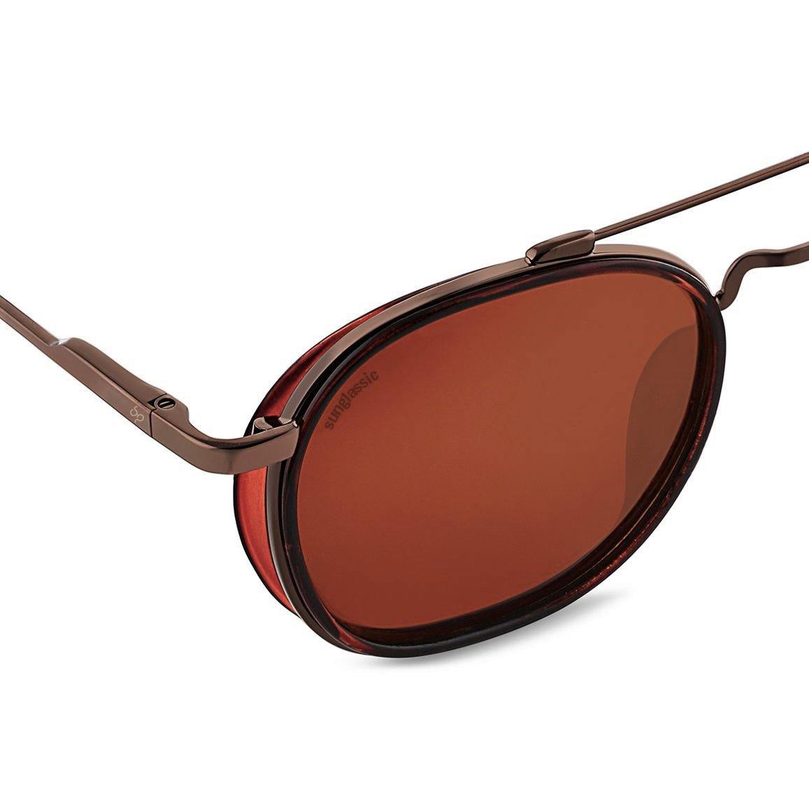 Full Brown Polarized SG4612 Metal Frame Round Sunglasses