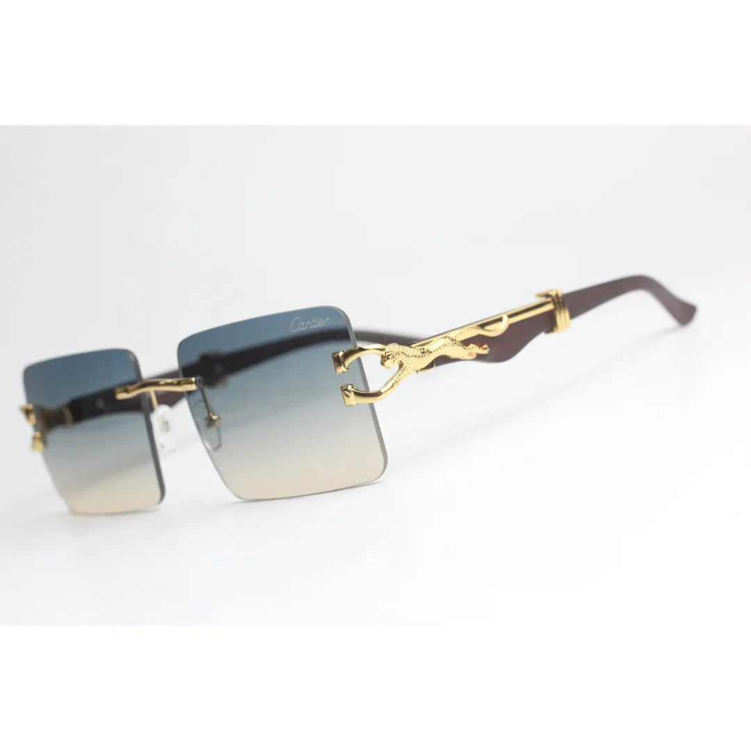 Cartier - RR46 - Golden - Wooden Texture - Rimless - Metal - Rectangle - Sunglasses - Eyewear