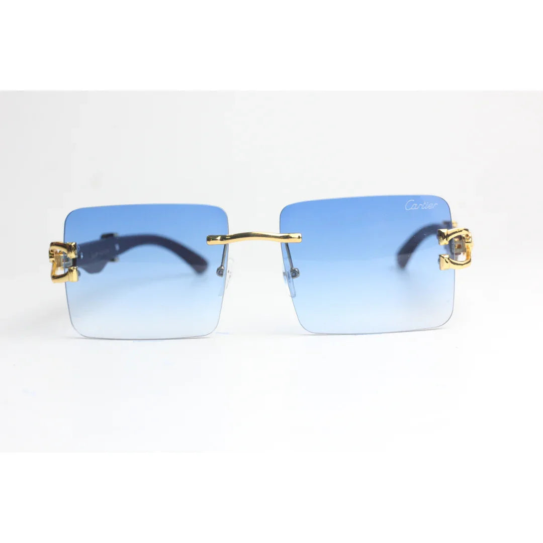 Cartier - RR46 - Golden - Wooden Texture - Rimless - Metal - Rectangle - Sunglasses - Eyewear