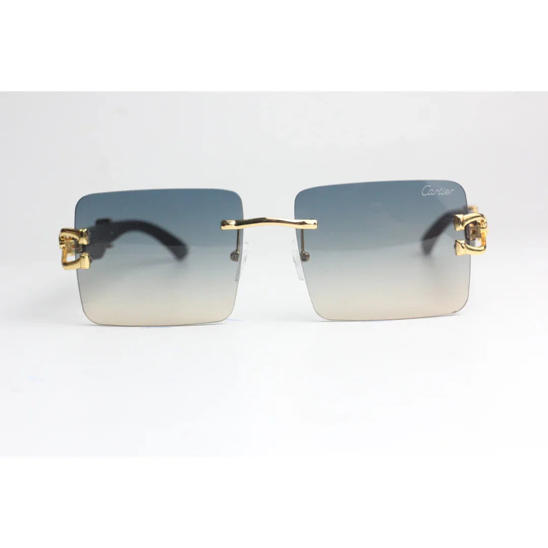 Cartier - RR46 - Golden - Wooden Texture - Rimless - Metal - Rectangle - Sunglasses - Eyewear