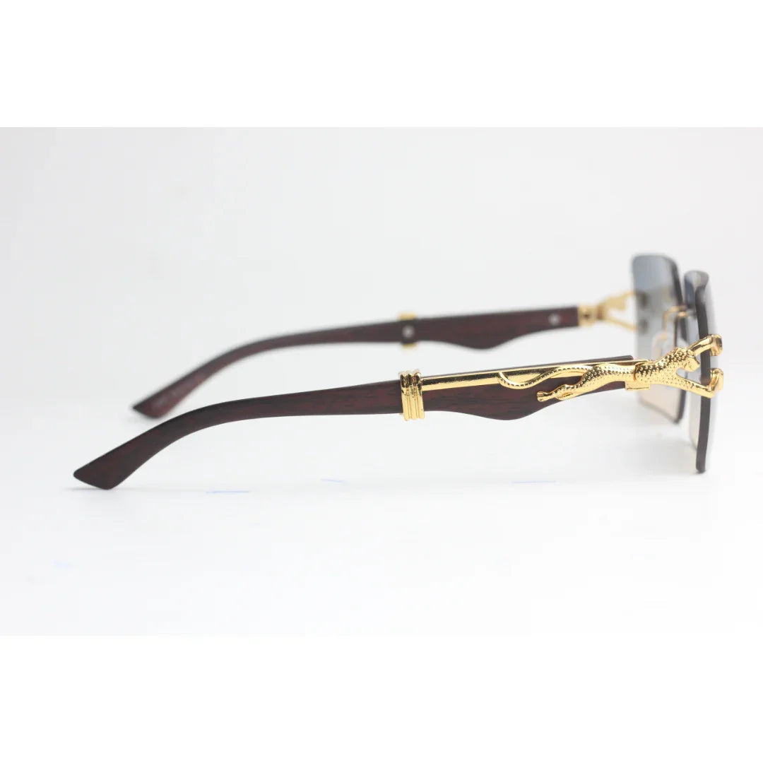 Cartier - RR46 - Golden - Wooden Texture - Rimless - Metal - Rectangle - Sunglasses - Eyewear