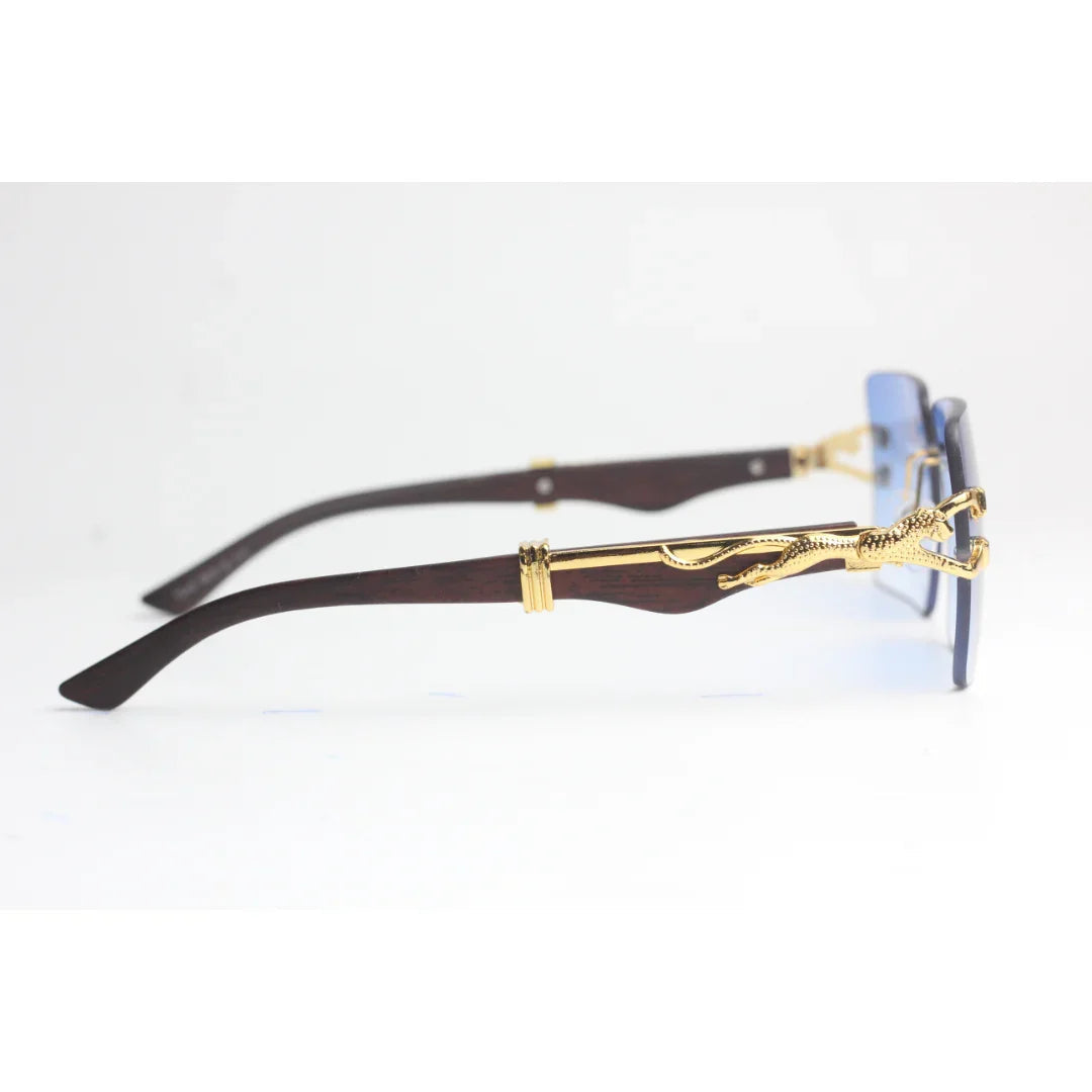 Cartier - RR46 - Golden - Wooden Texture - Rimless - Metal - Rectangle - Sunglasses - Eyewear