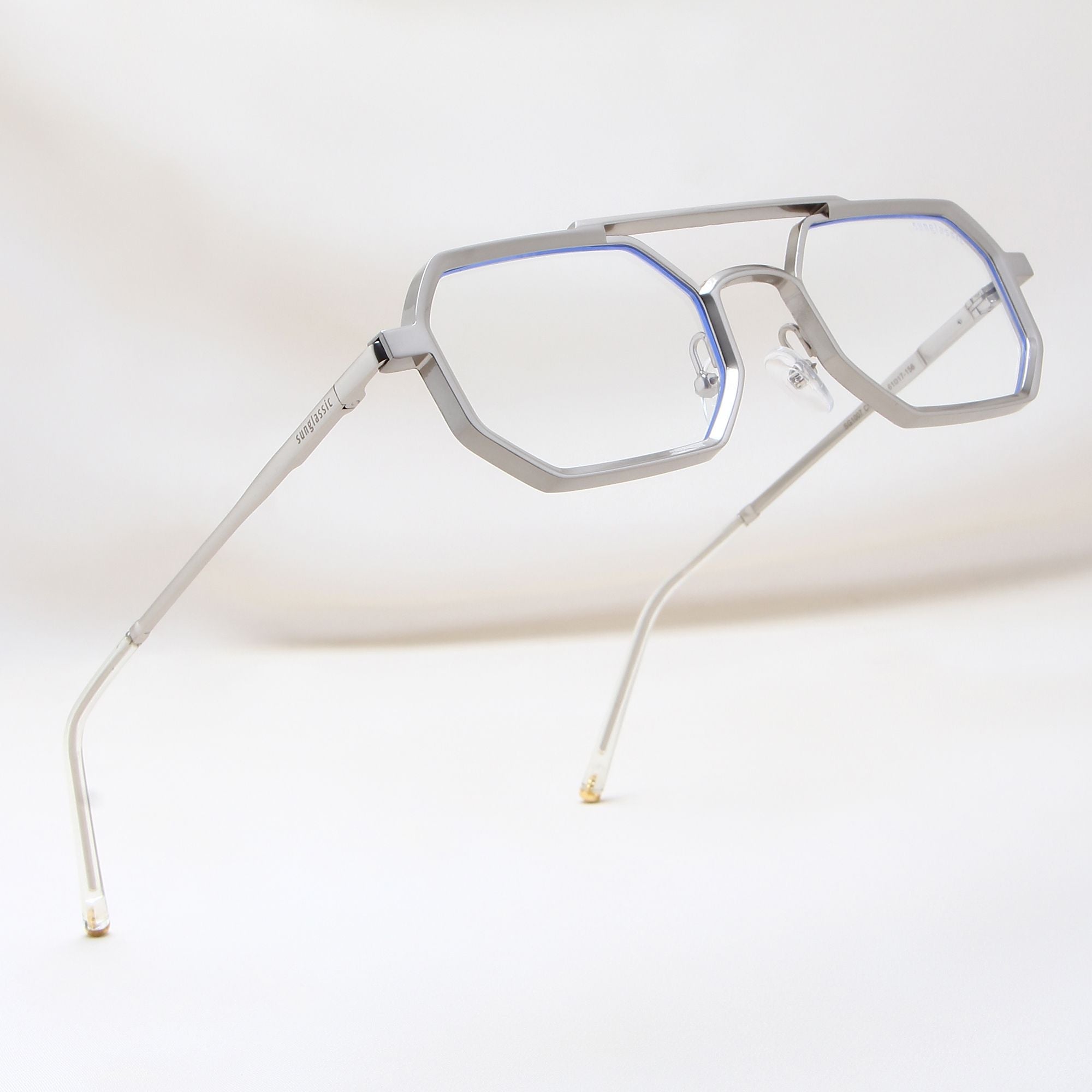 Commando V1 Rectangle Silver Clear Sunglasses