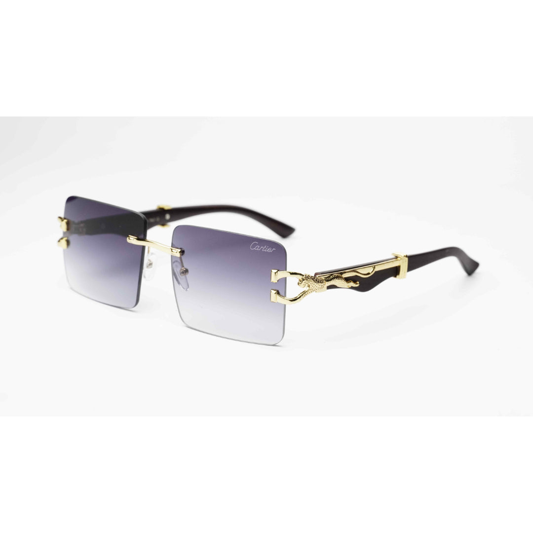 Cartier - RR46 - Golden - Wooden Texture - Rimless - Metal - Rectangle - Sunglasses - Eyewear