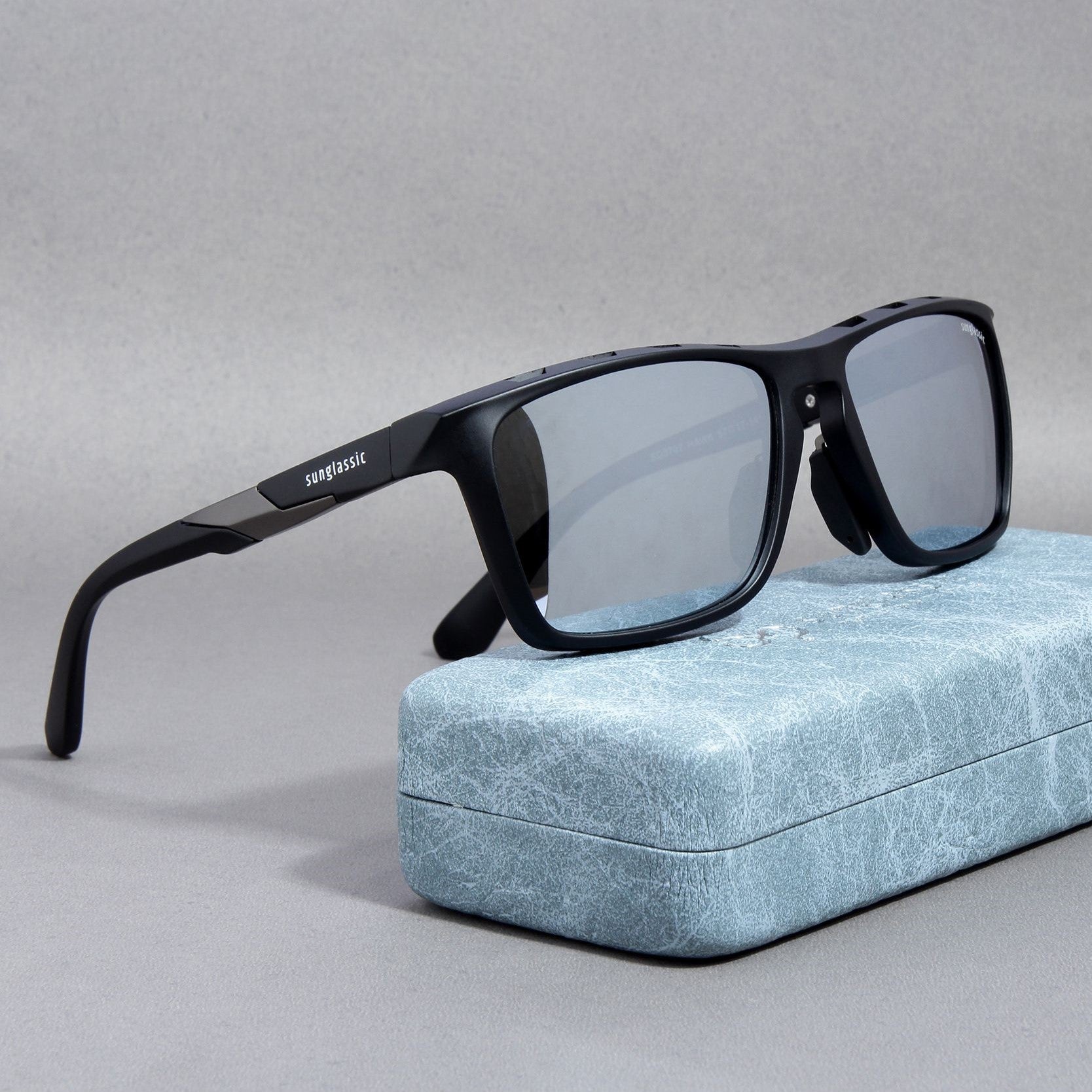 Hawk Black Silver Mercury Polarized Rectangle TR90 Sunglasses