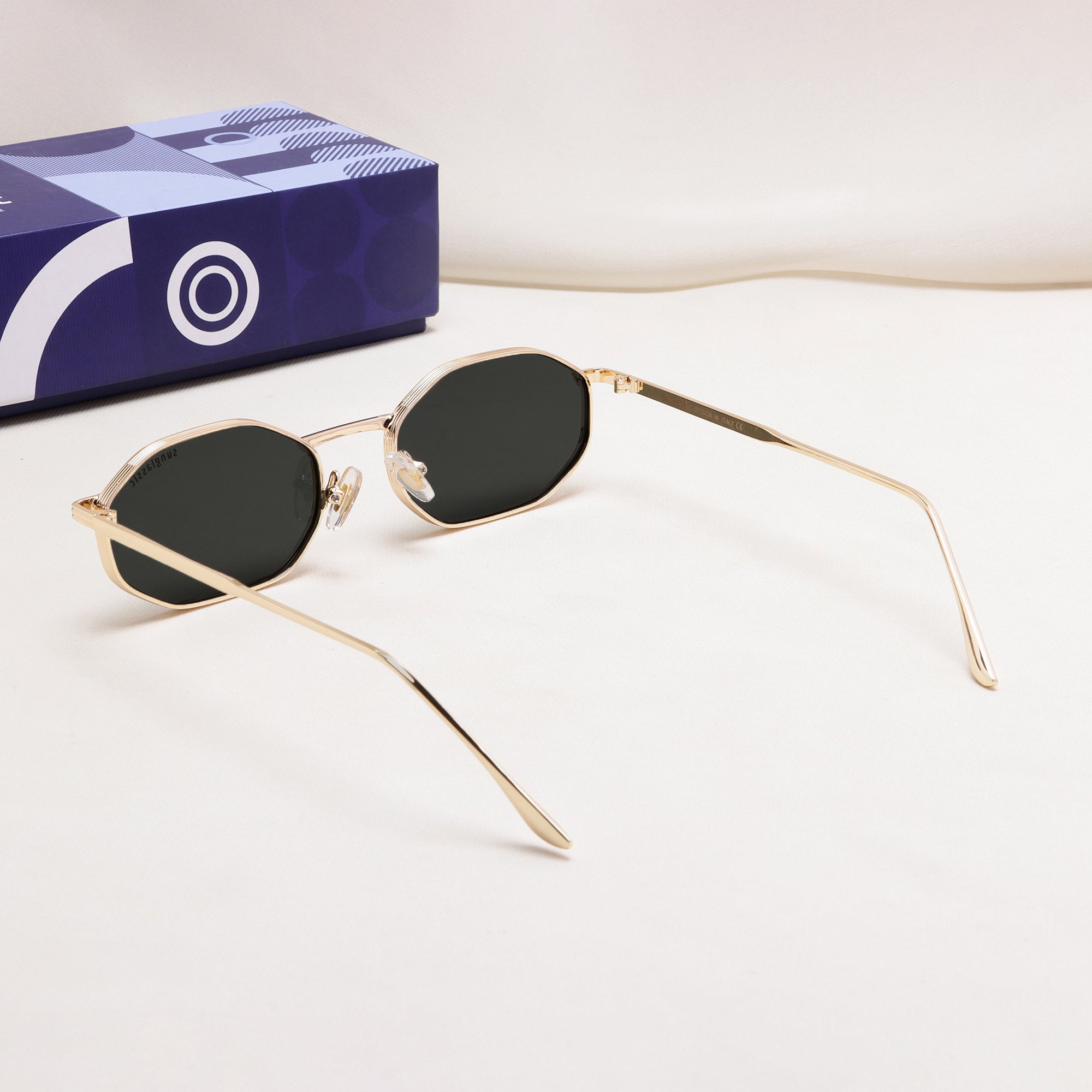 Opulent Gold Black Hexagon Sunglasses