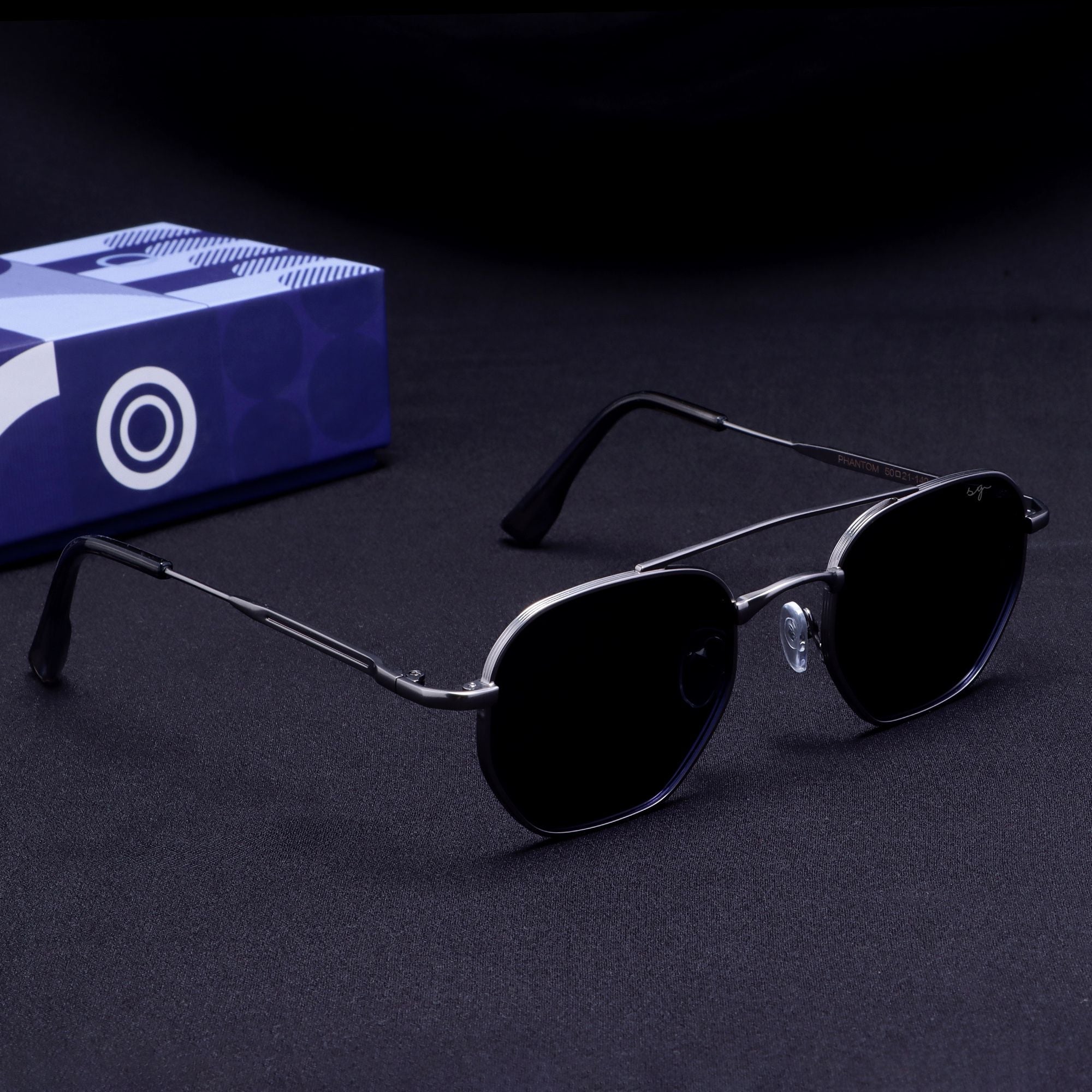 Phantom Silver Blue Hexagon Sunglasses