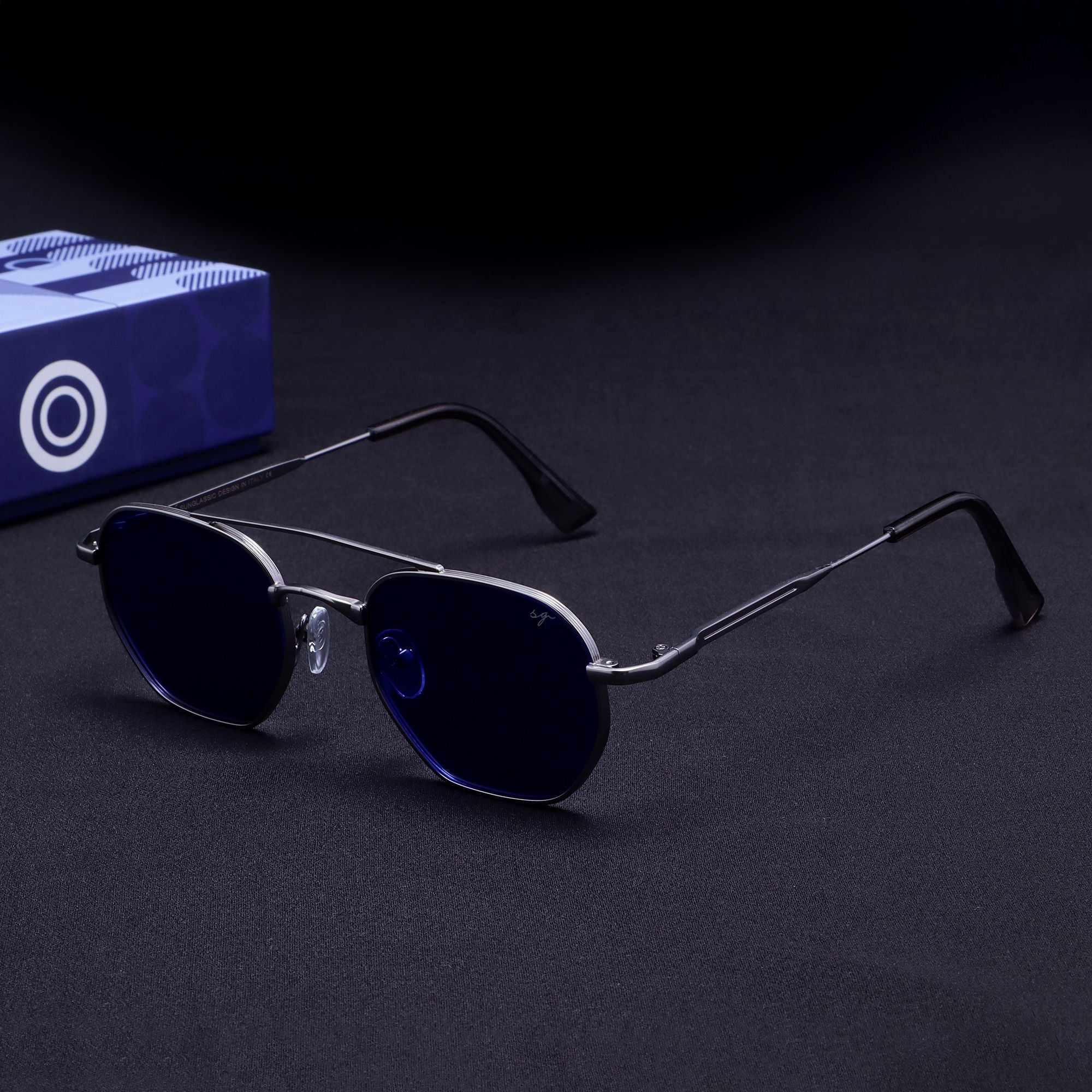 Phantom Silver Blue Hexagon Sunglasses
