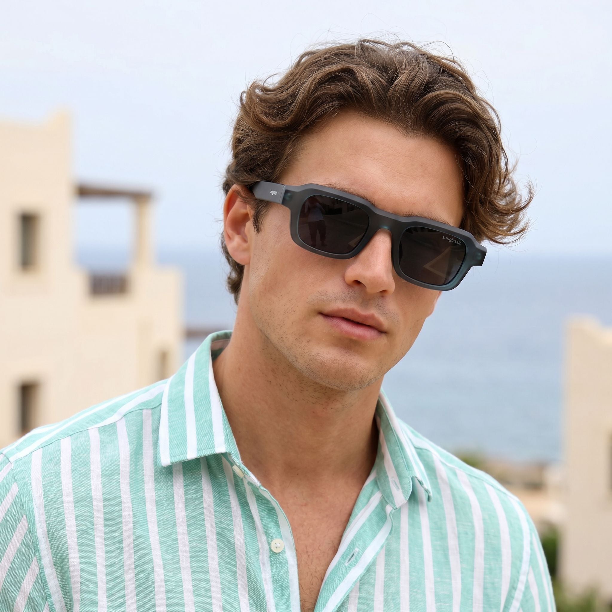 Walter Teal Black Square Sunglasses
