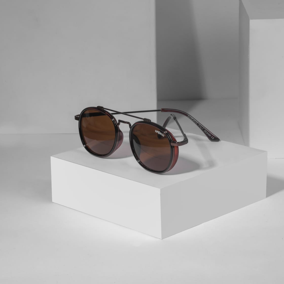Full Brown Polarized SG4612 Metal Frame Round Sunglasses