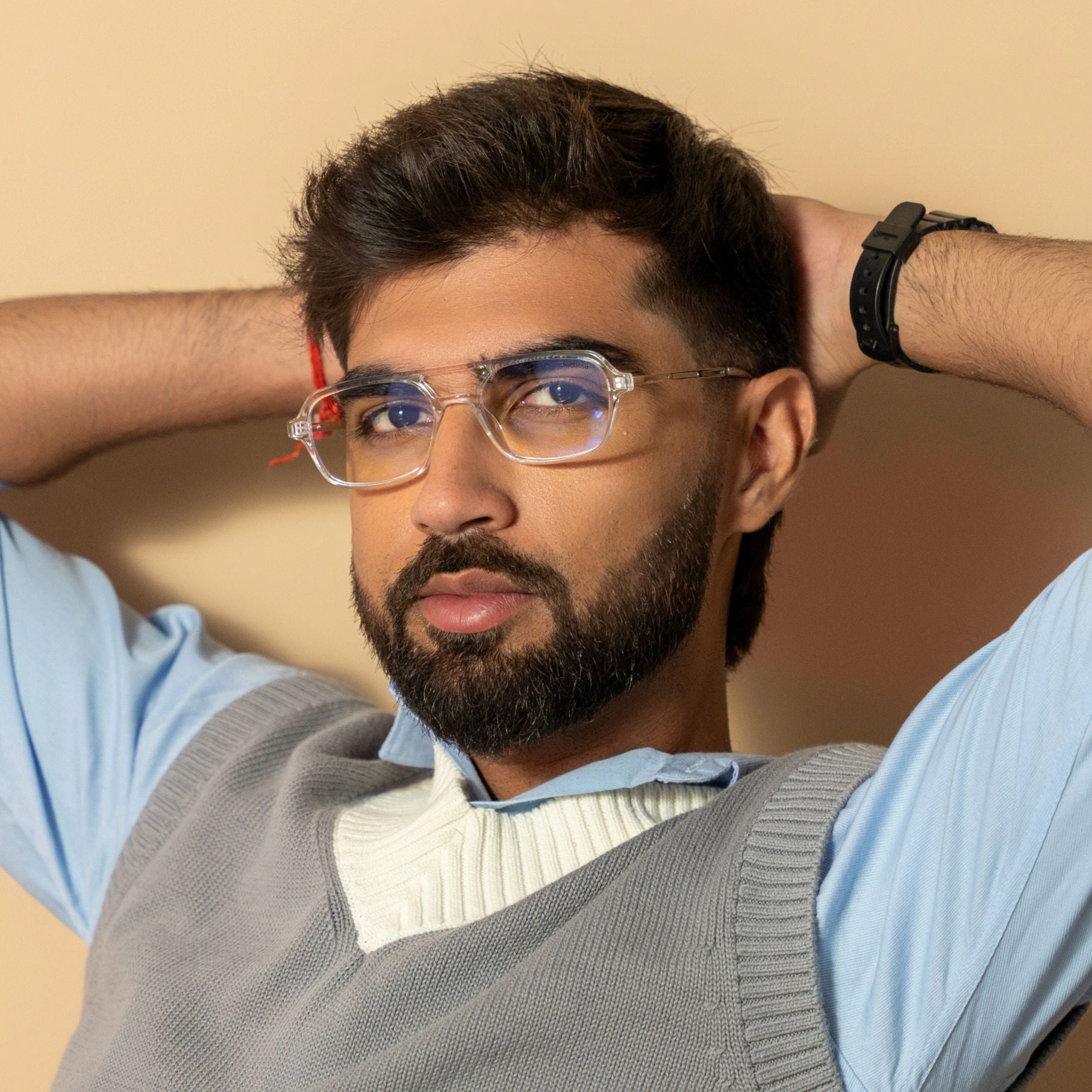 COLTON. Silver Clear Rectangle Sunglasses