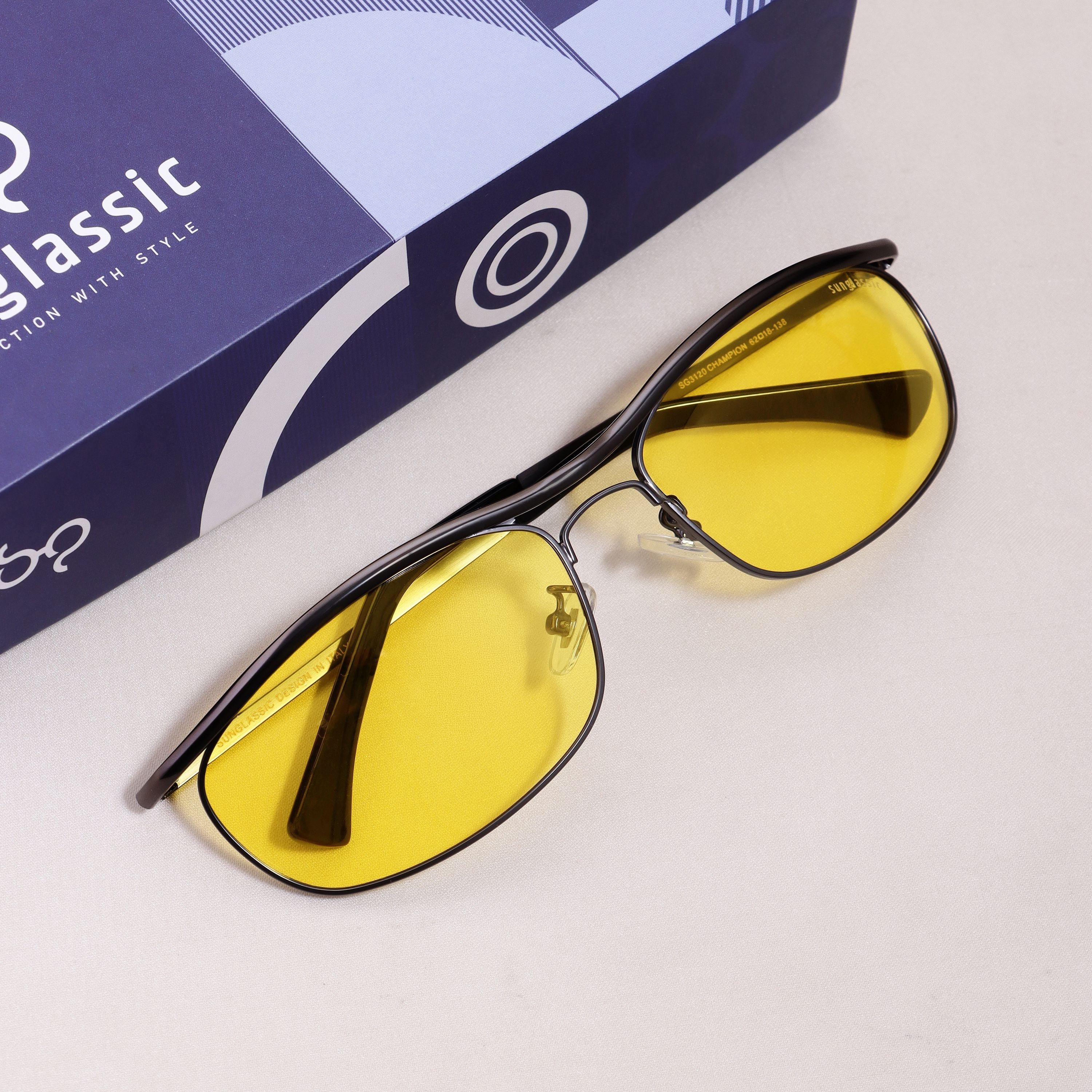 Champion Black Yellow Polarized Rectangle Sunglasses | UV400