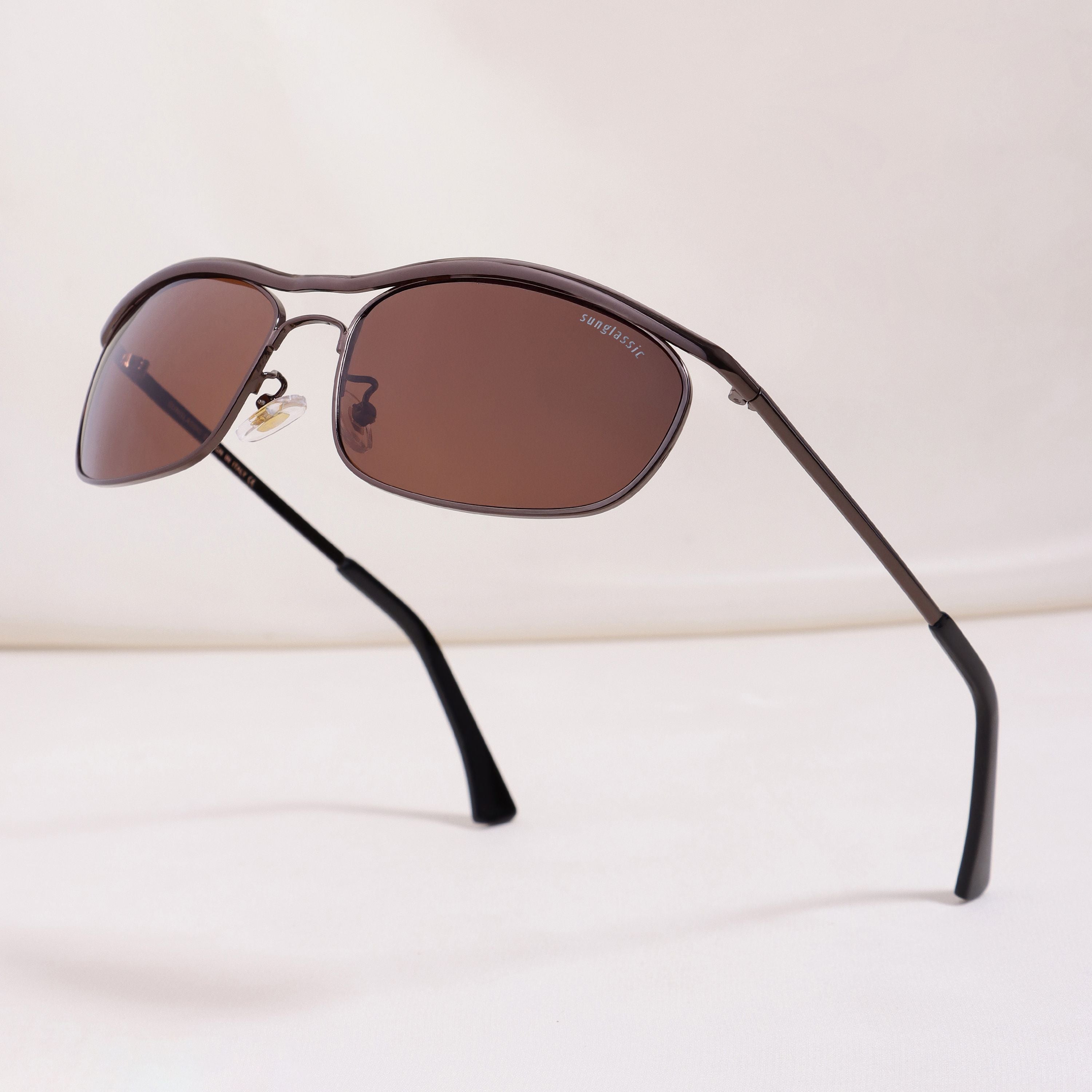 Champion Gun Brown Polarized Rectangle Sunglasses for Men | UV400