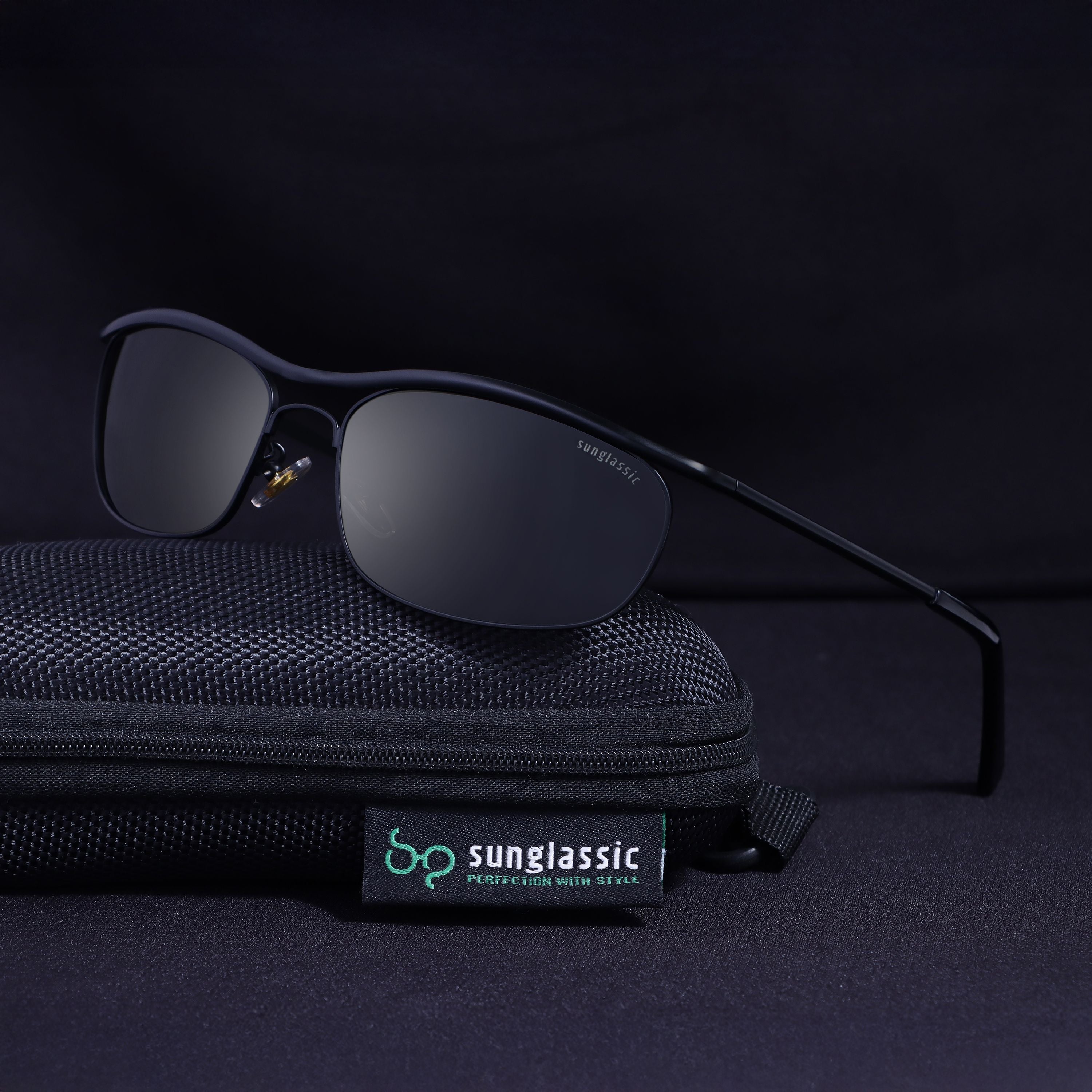 Champion Full Black Polarized Rectangle Sunglasses for Men | UV400