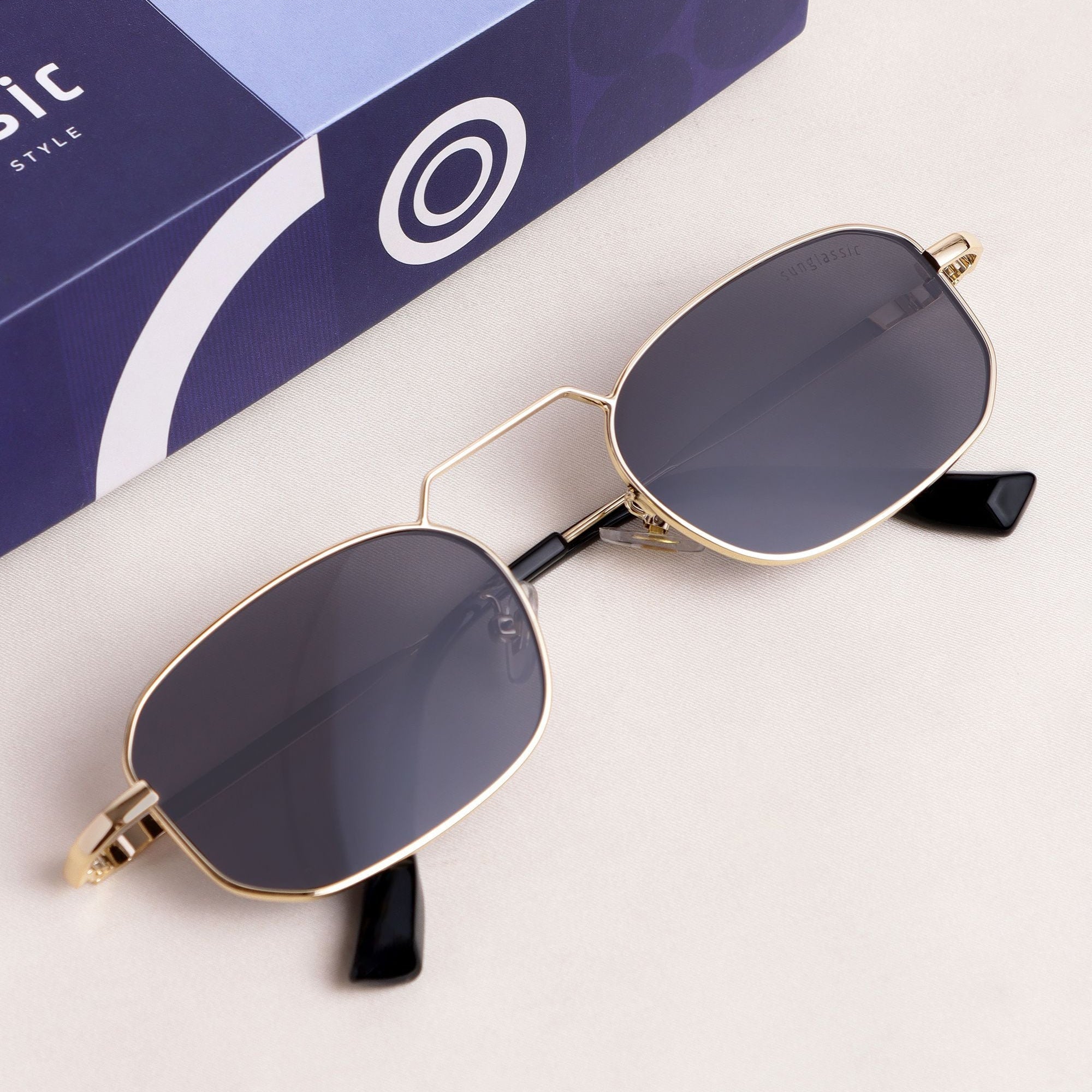 Imperio Gold Black Rectangle Sunglasses for Men & Women | UV400