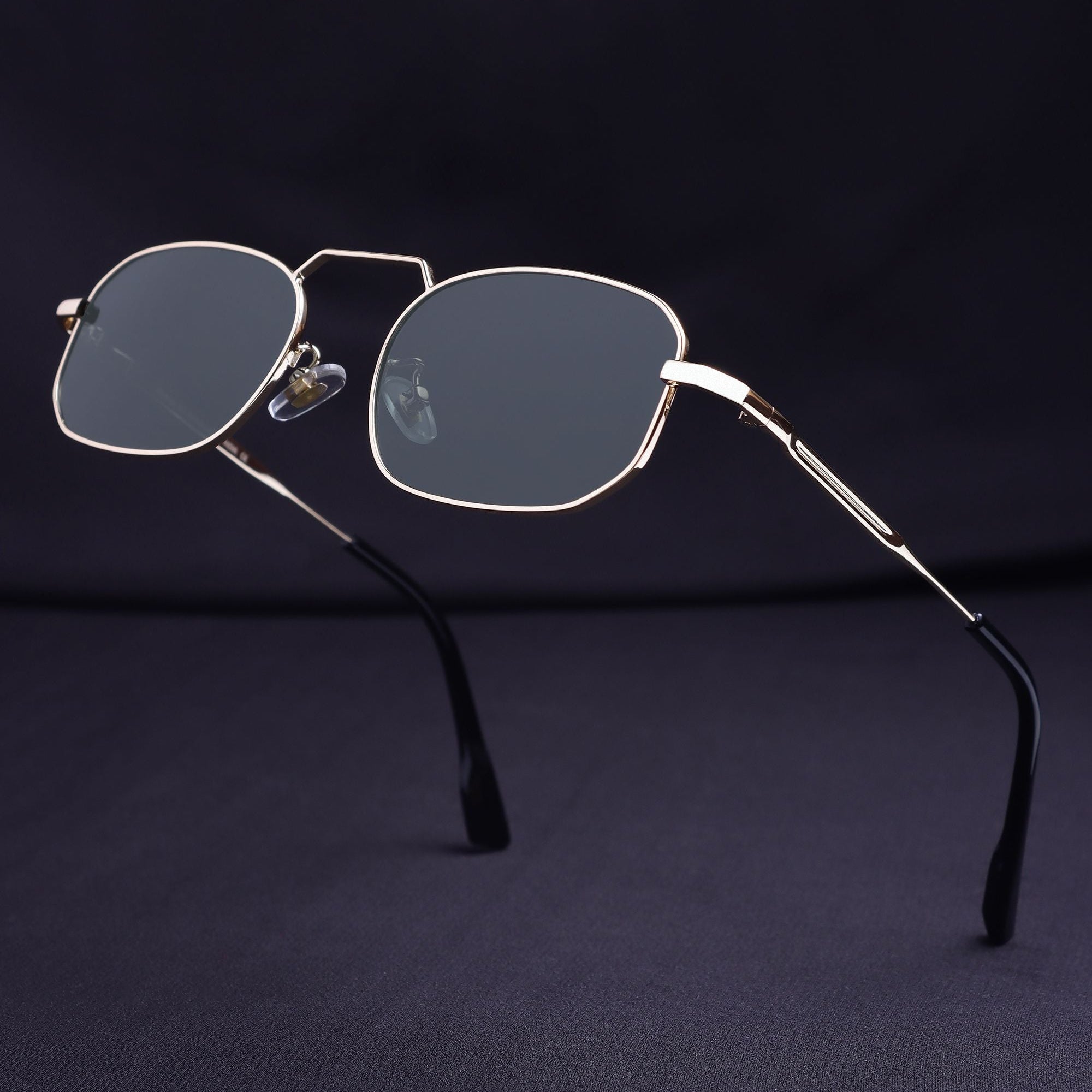 Imperio Gold Green Rectangle Sunglasses for Men & Women | UV400
