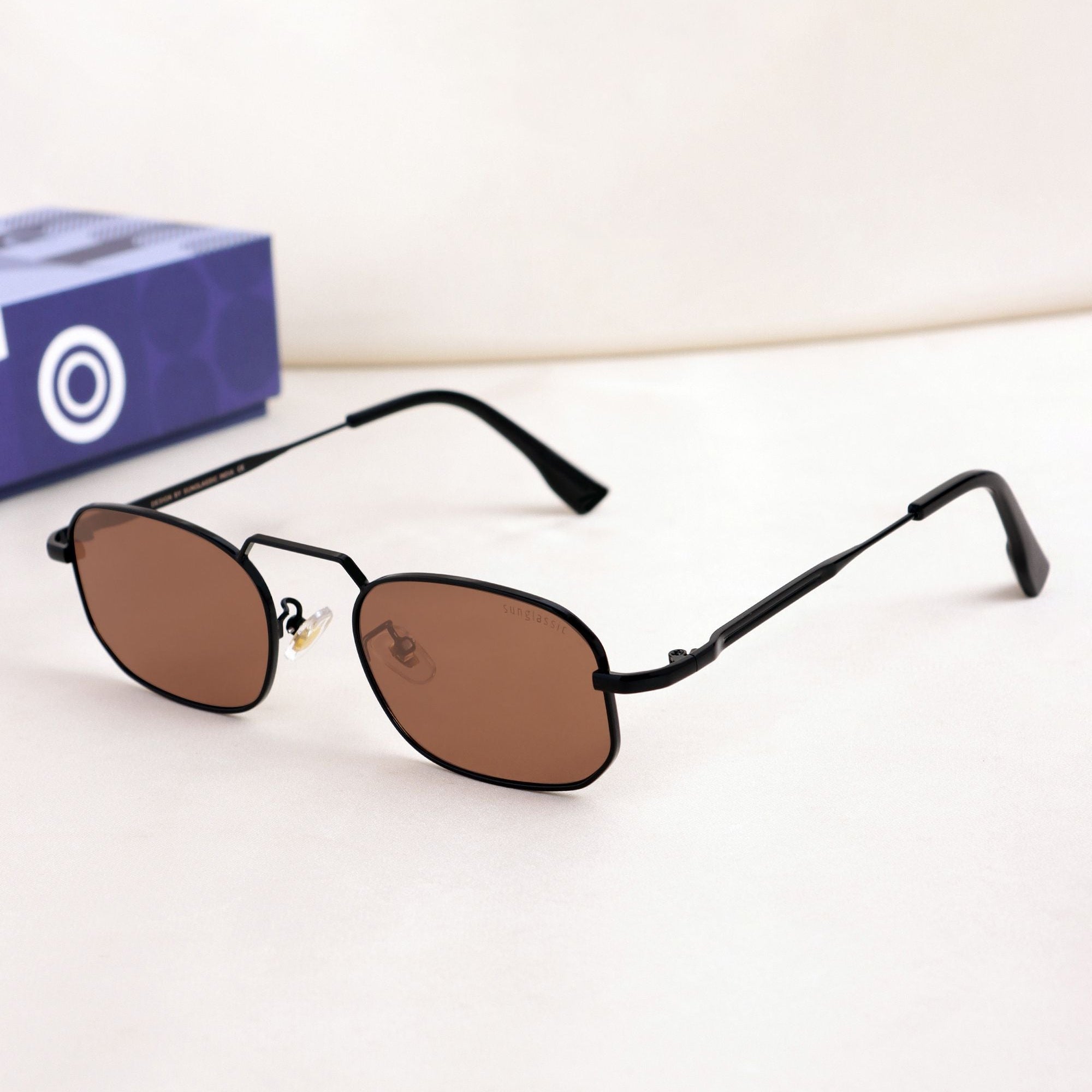 Imperio Black Brown Rectangle Sunglasses for Men & Women | UV400