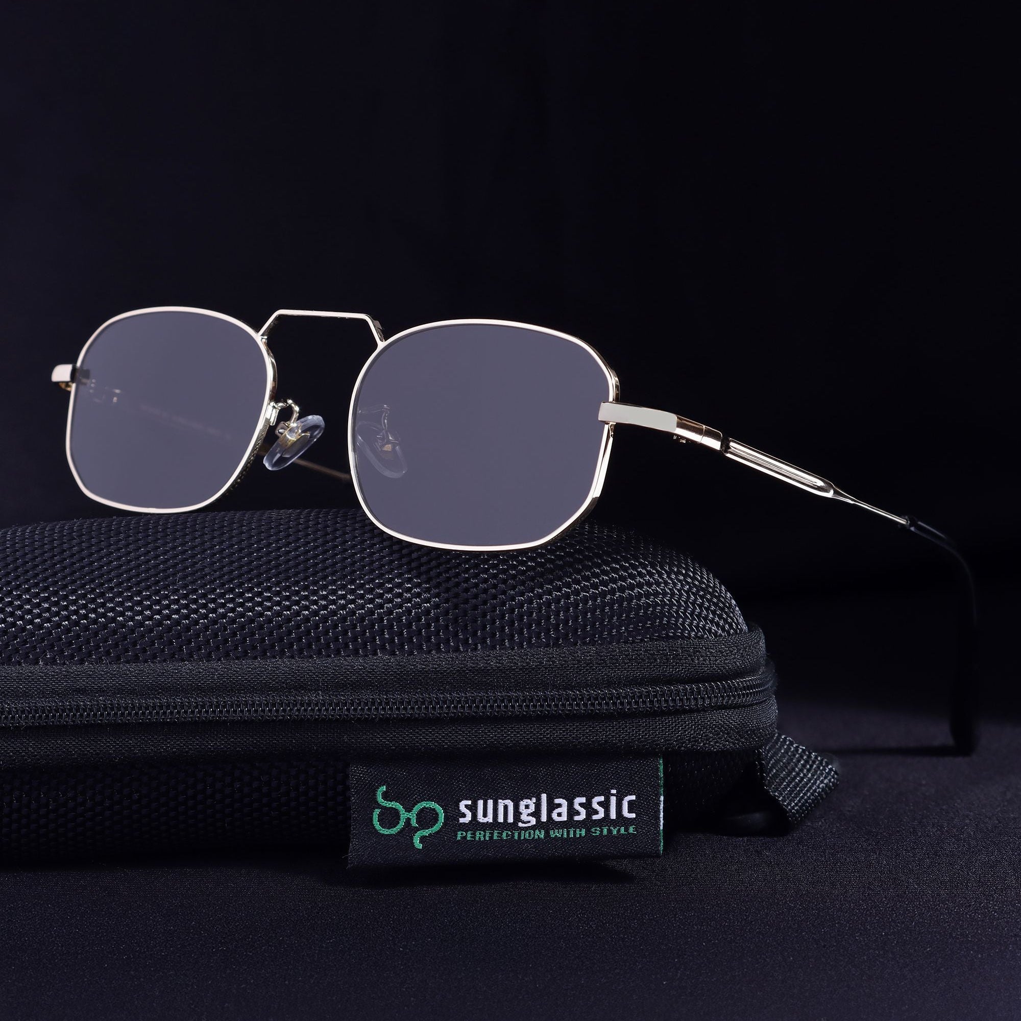 Imperio Gold Black Rectangle Sunglasses for Men & Women | UV400