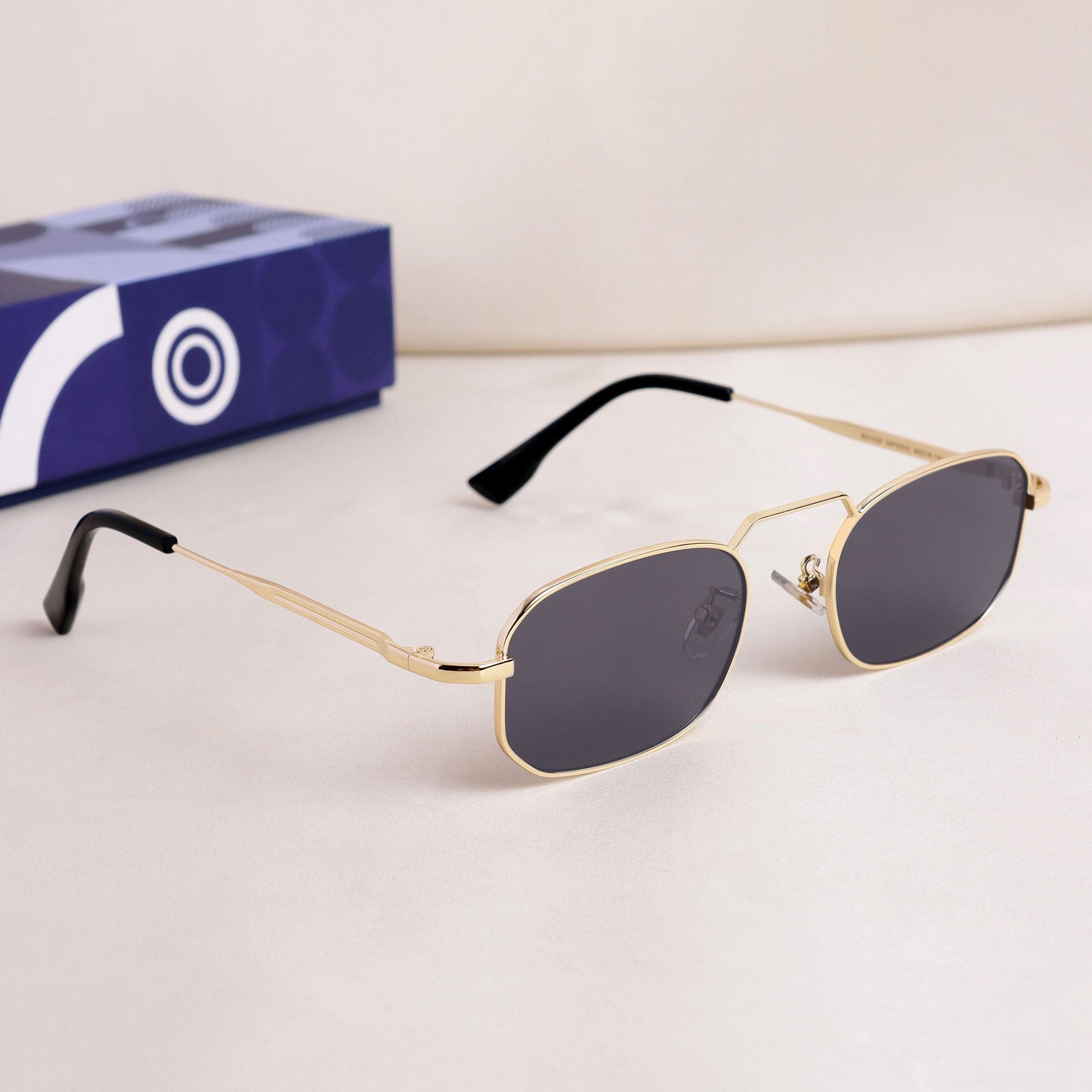 Imperio Gold Black Rectangle Sunglasses for Men & Women | UV400