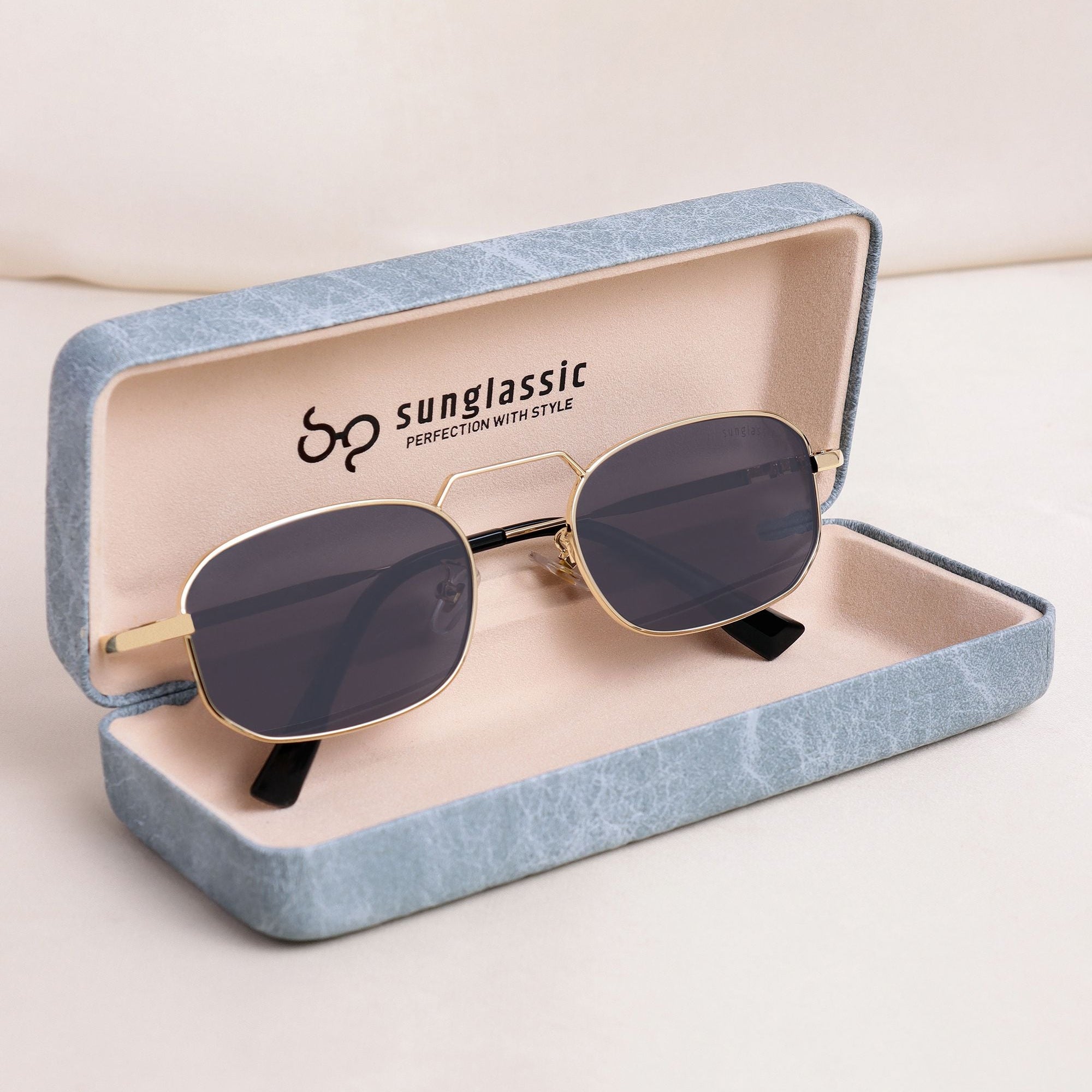 Imperio Gold Black Rectangle Sunglasses for Men & Women | UV400