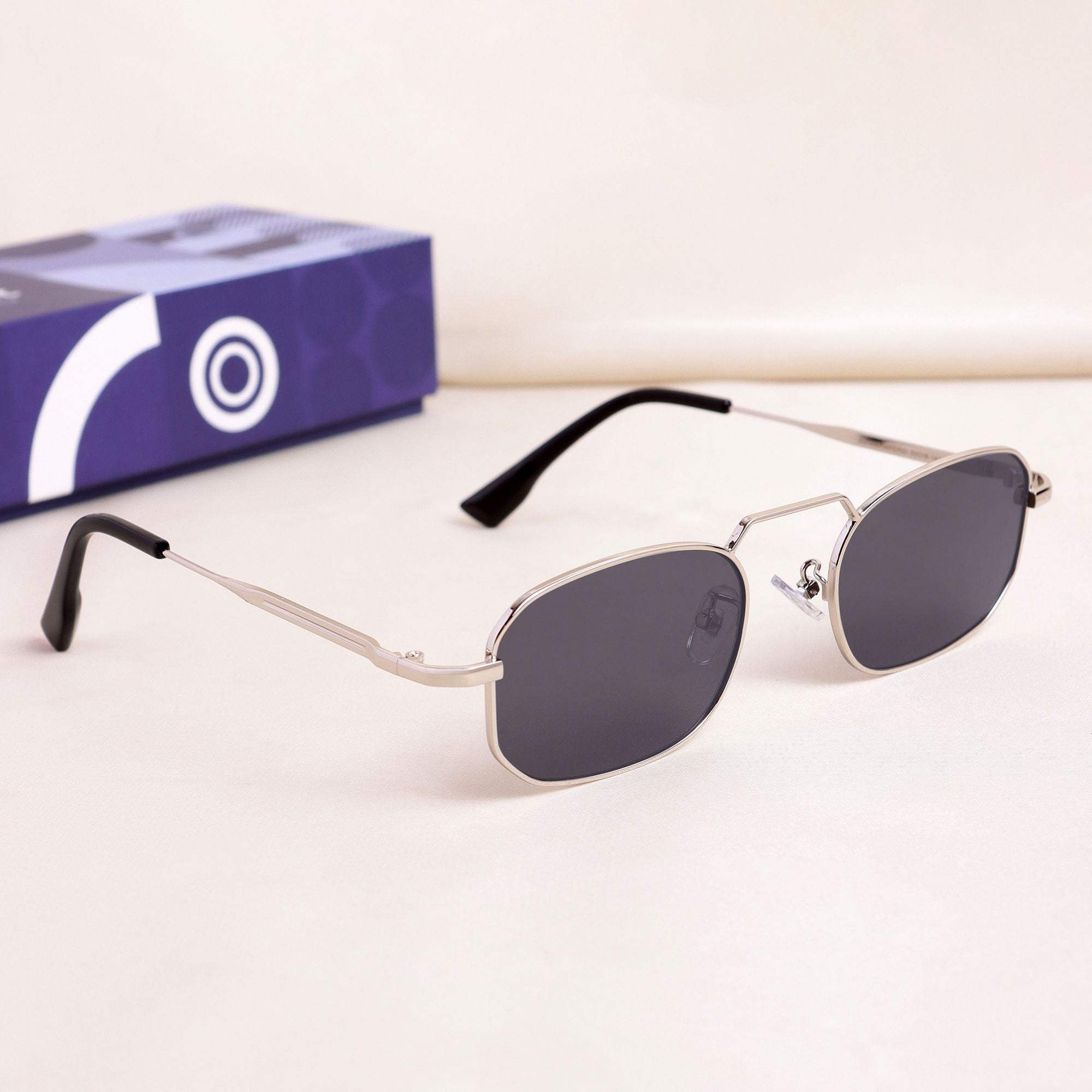 Imperio Silver Black Rectangle Sunglasses for Men & Women | UV400