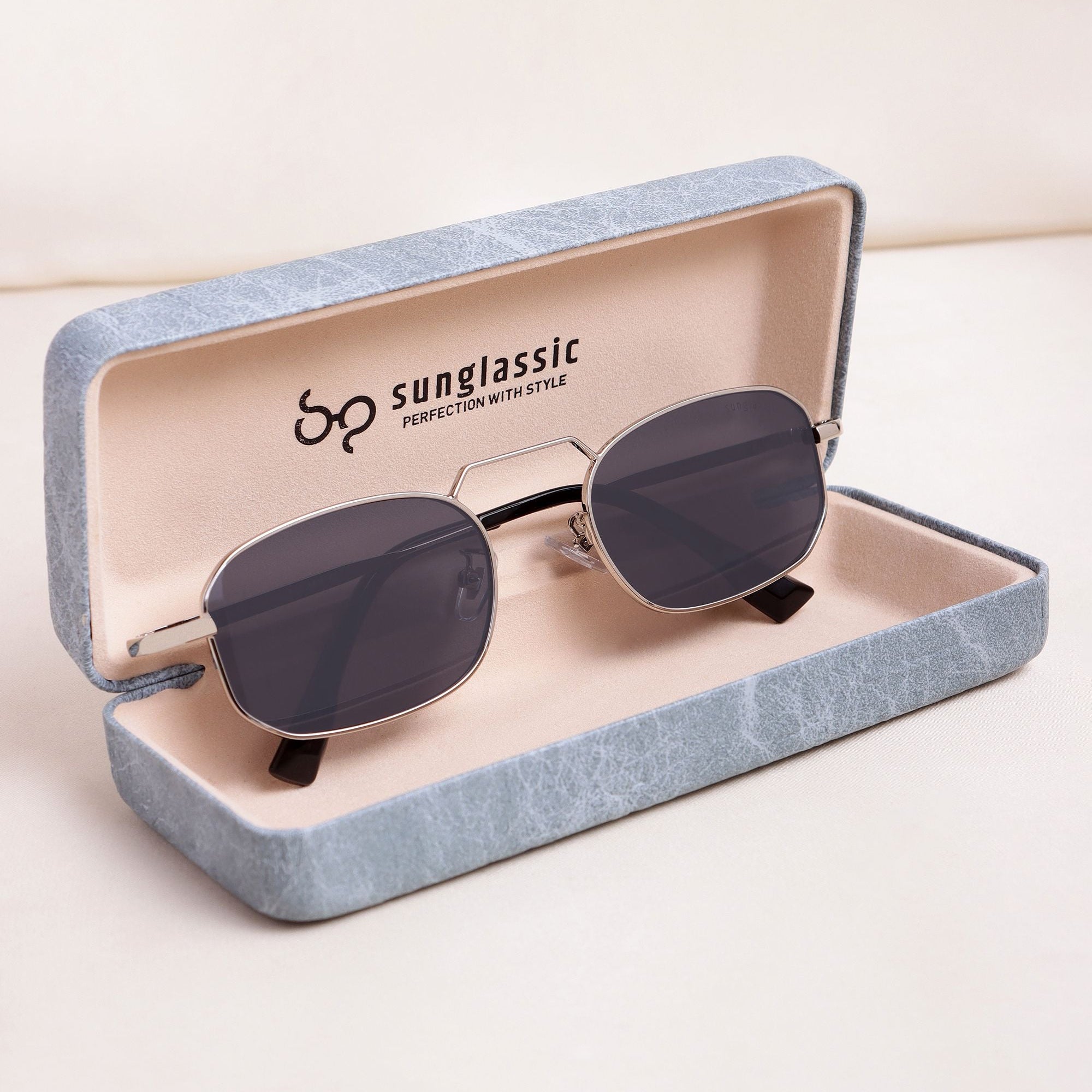 Imperio Silver Black Rectangle Sunglasses for Men & Women | UV400