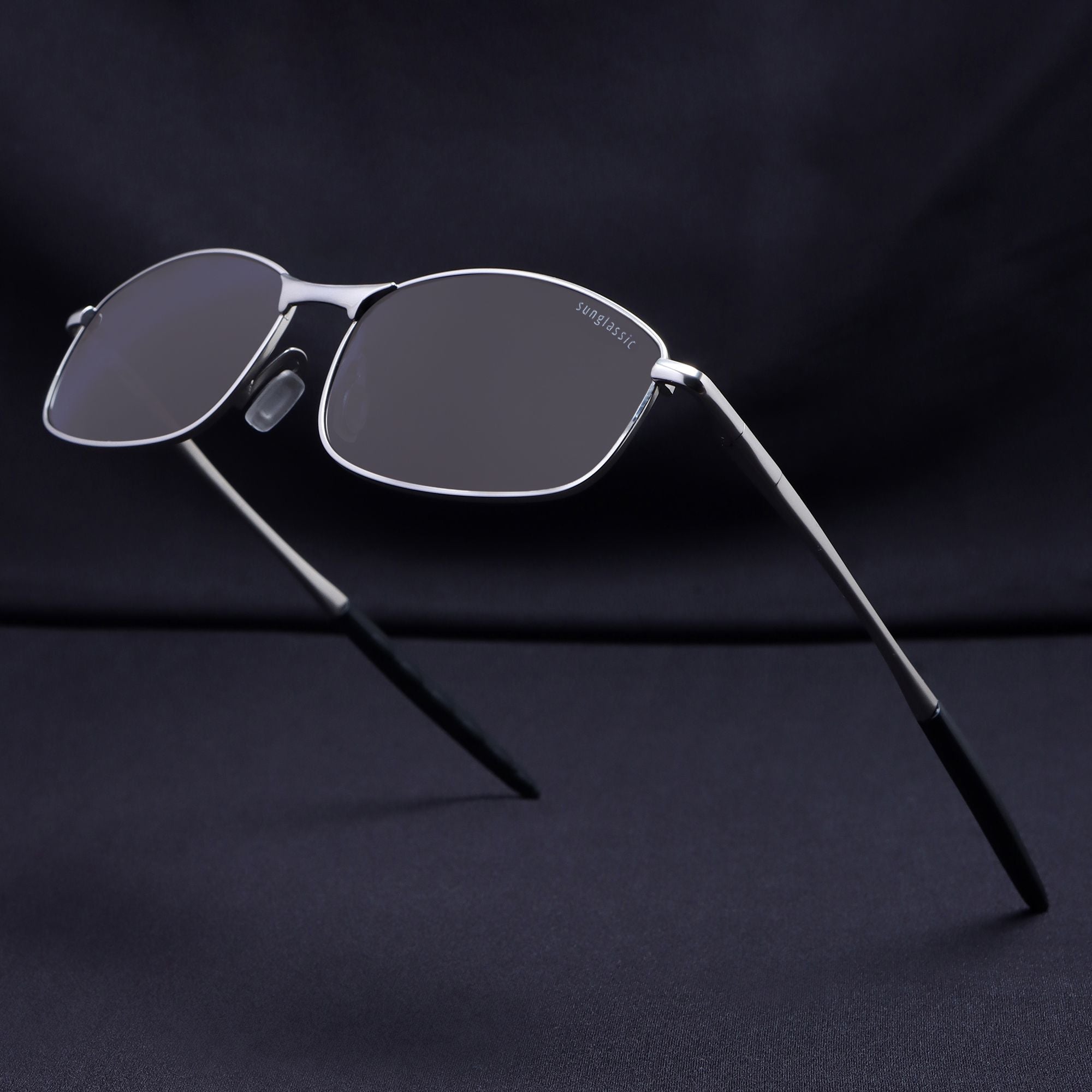 Swiftor Silver Black Polarized Rectangle Sunglasses | UV400