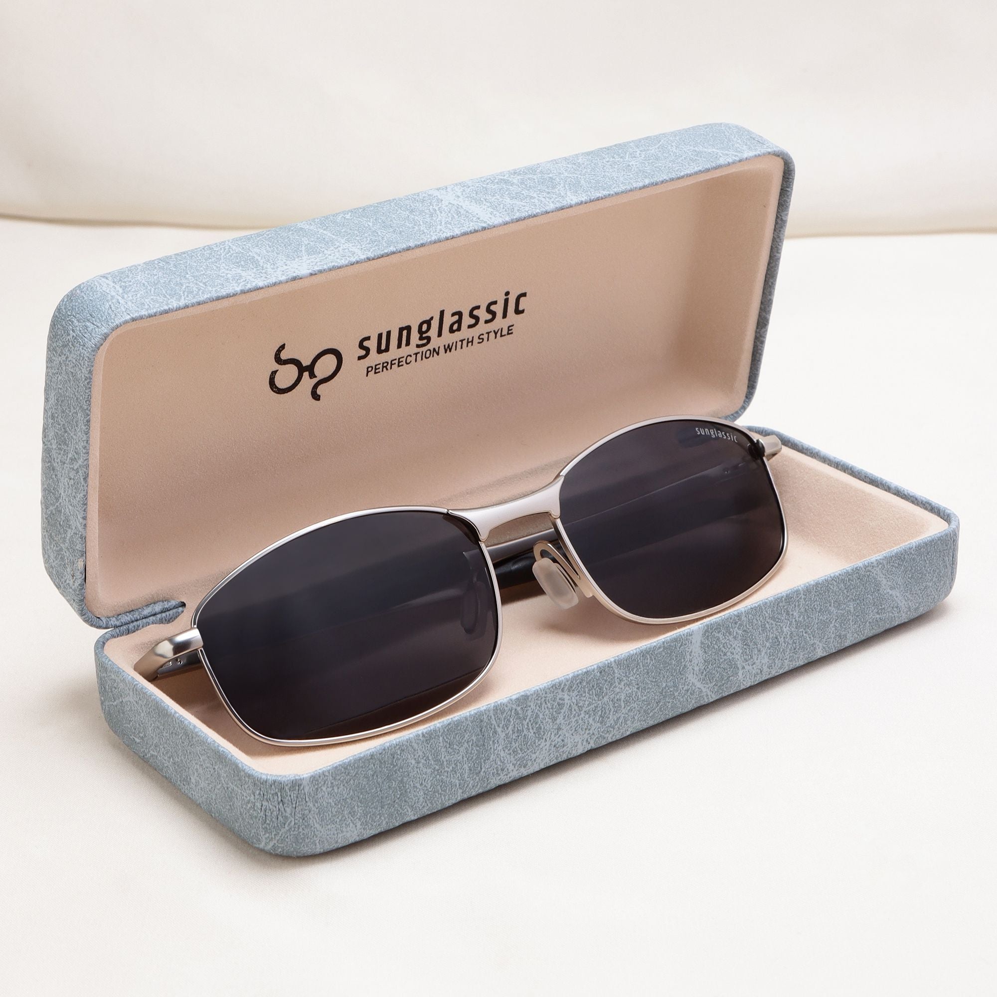 Swiftor Silver Black Polarized Rectangle Sunglasses | UV400
