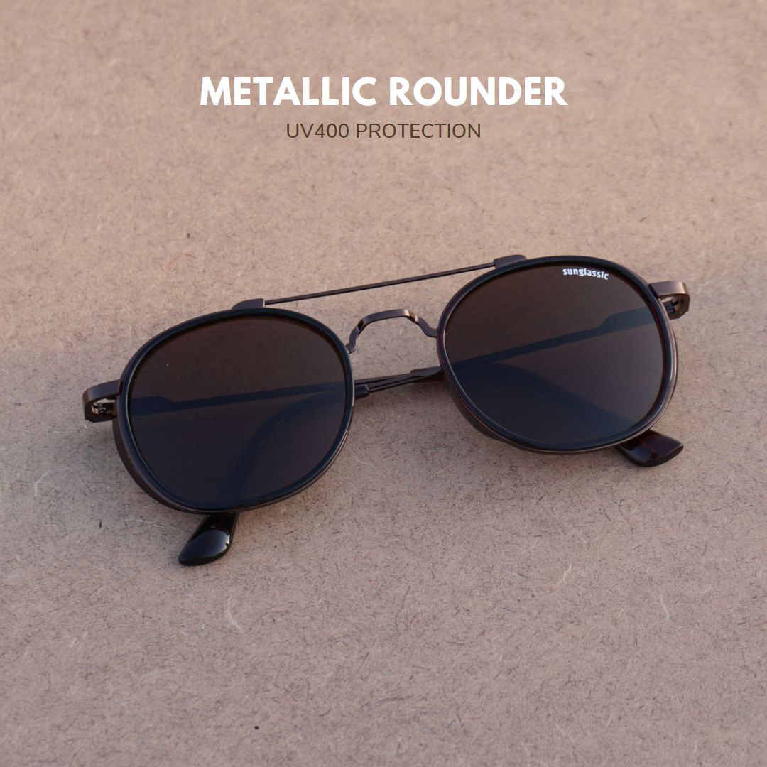 Full Brown Polarized SG4612 Metal Frame Round Sunglasses