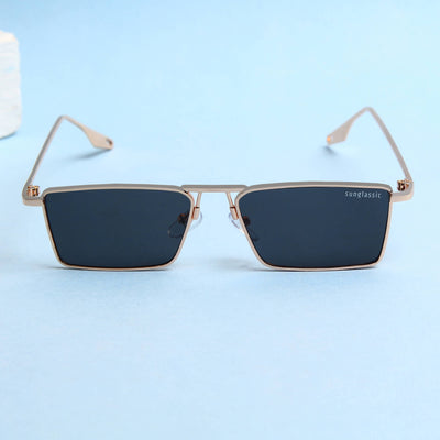 Rebel Gold Black Rectangle Sunglasses