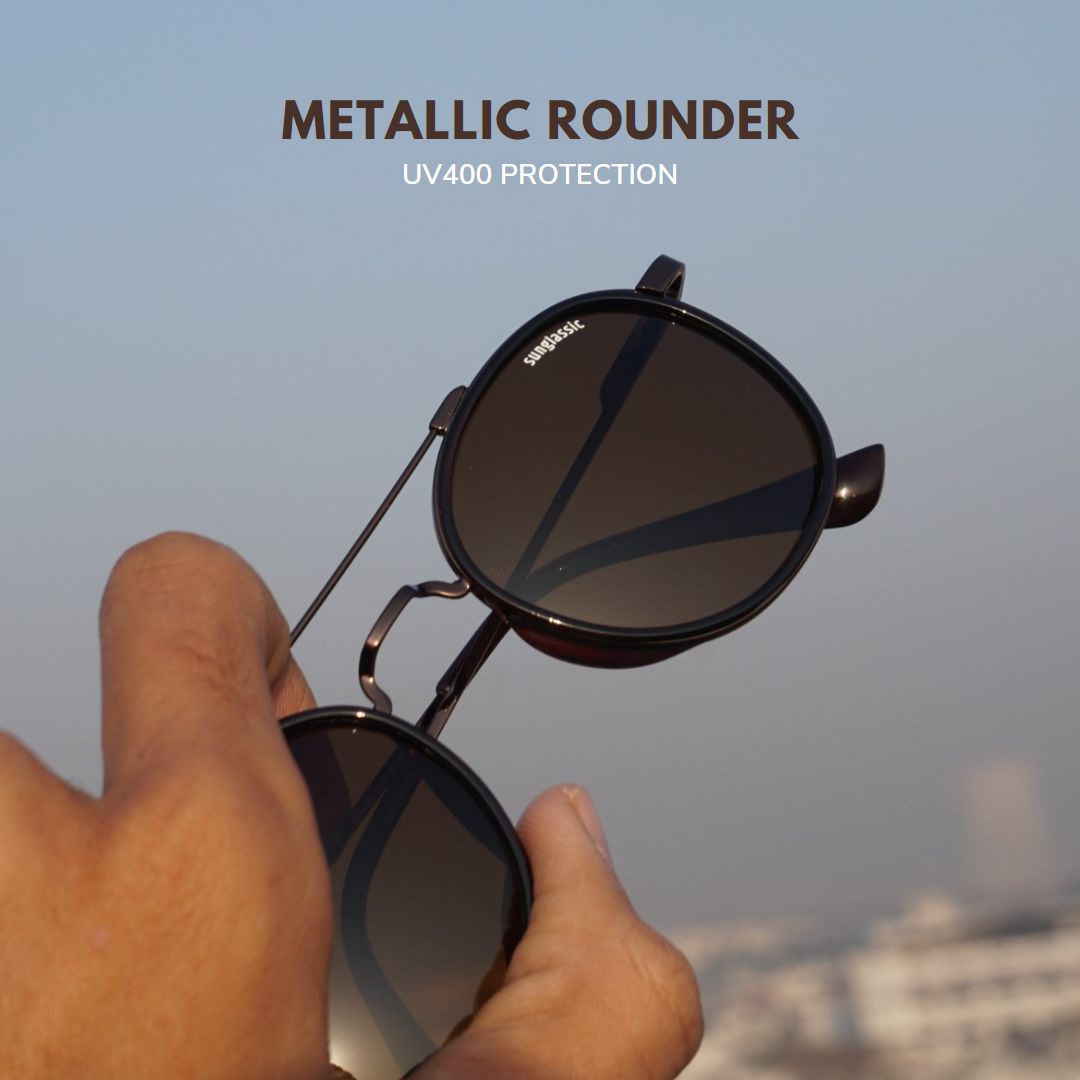 Full Brown Polarized SG4612 Metal Frame Round Sunglasses