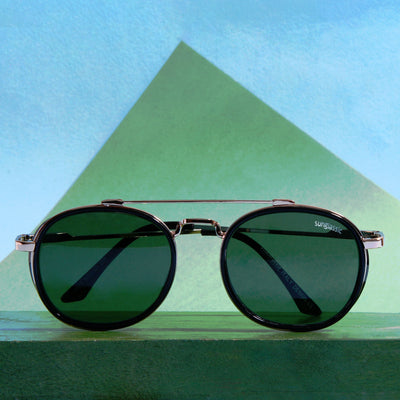 Green And Gold Polarized SG4612 Metal Frame Round Sunglasses