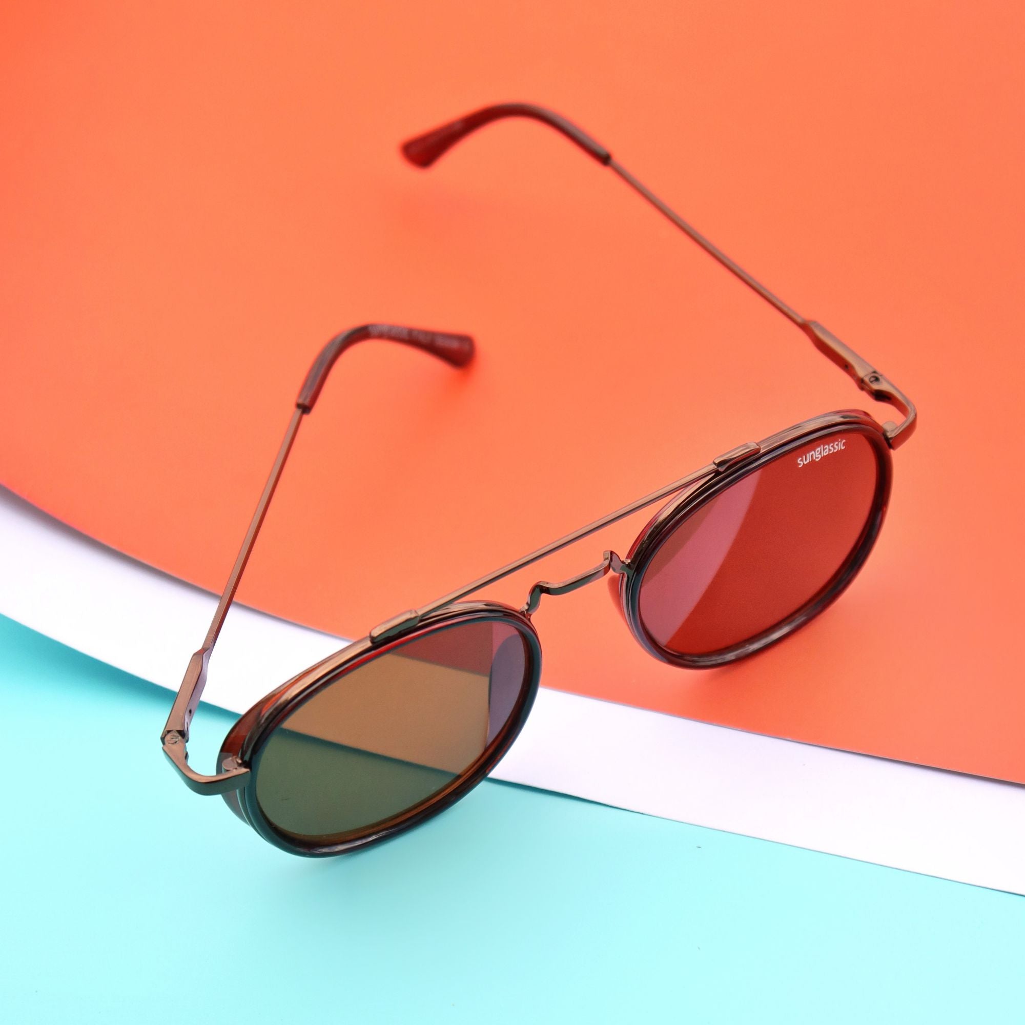 Full Brown Polarized SG4612 Metal Frame Round Sunglasses