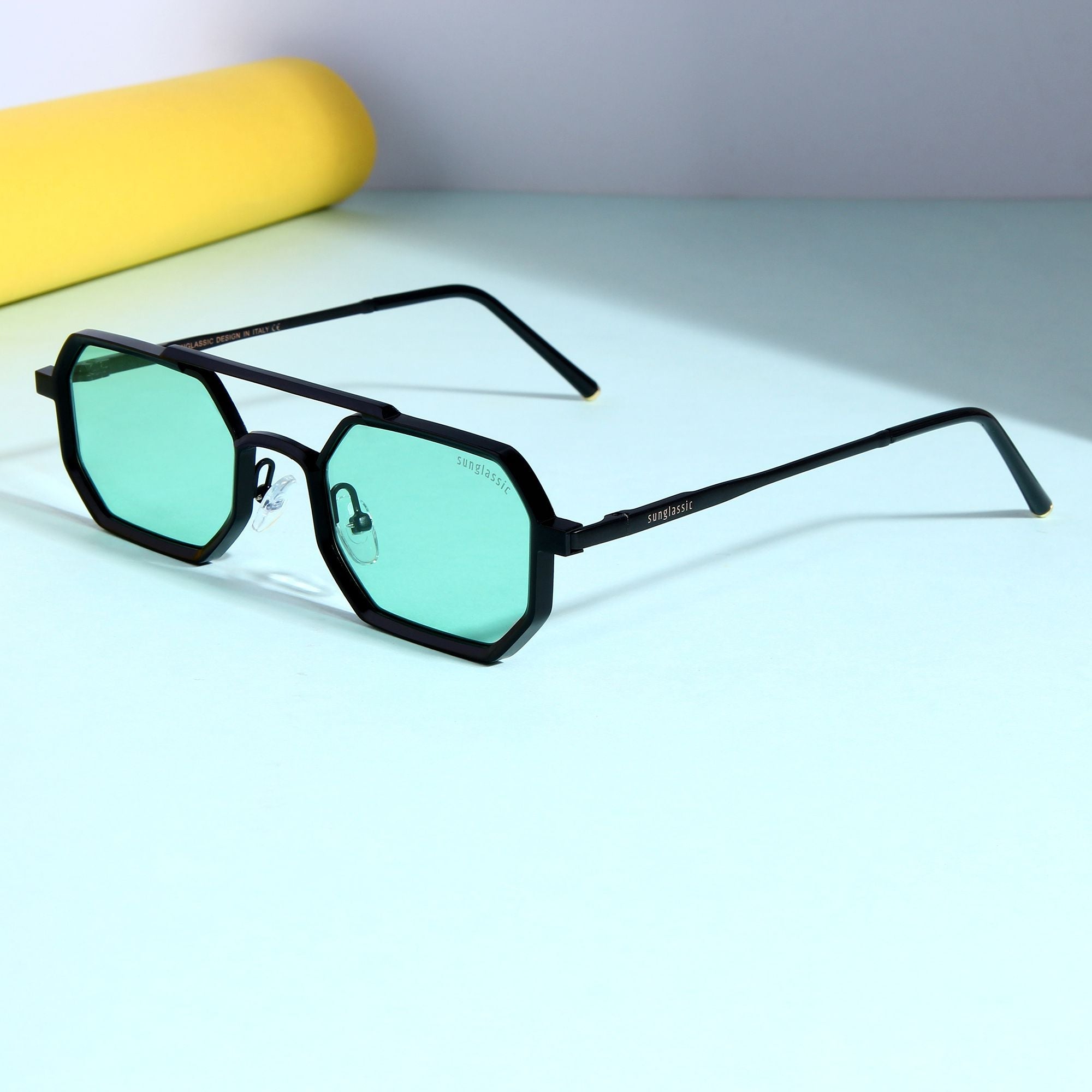 Commando V1 Rectangle Black Green Sunglasses