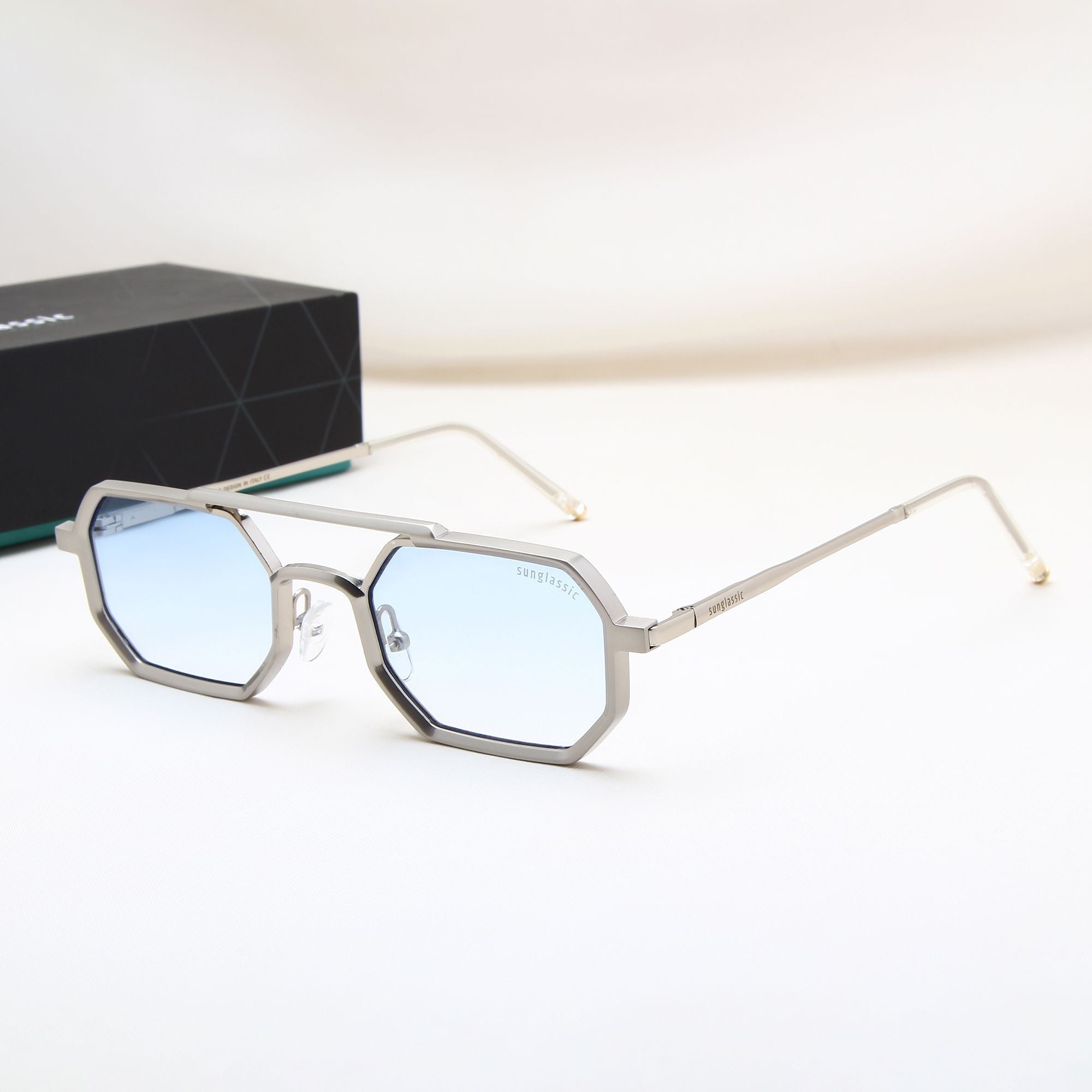 Commando V1 Rectangle Silver Blue Gradient Sunglasses