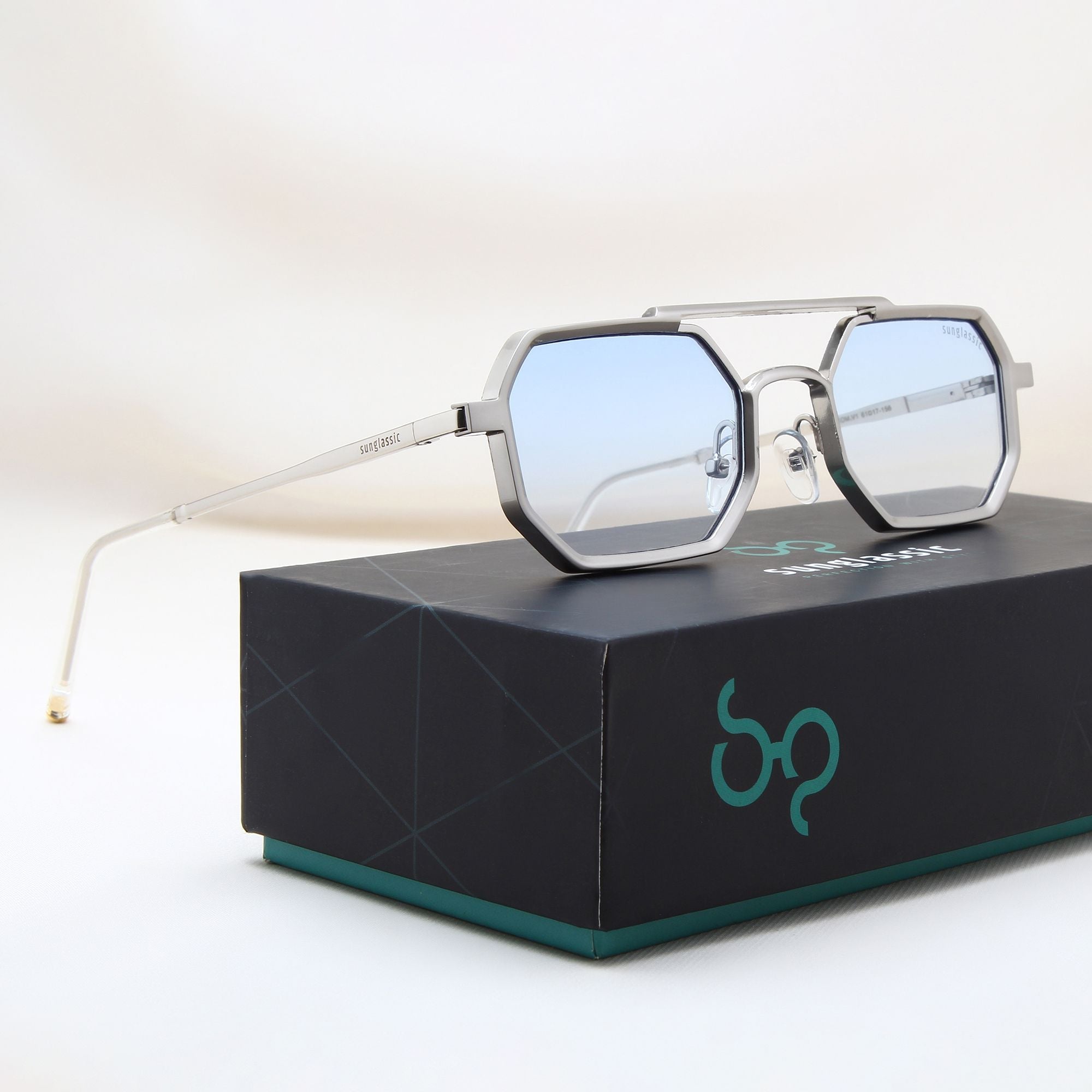 Commando V1 Rectangle Silver Blue Gradient Sunglasses
