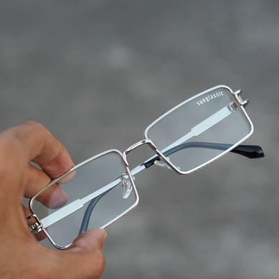 Walker Silver Clear Rectangle Sunglasses