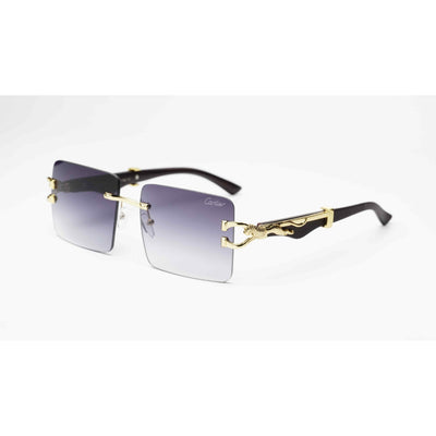 Cartier - RR46 - Golden -  Wooden Texture - Rimless - Metal - Rectangle - Sunglasses - Eyewear
