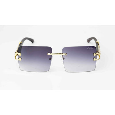 Cartier - RR46 - Golden -  Wooden Texture - Rimless - Metal - Rectangle - Sunglasses - Eyewear