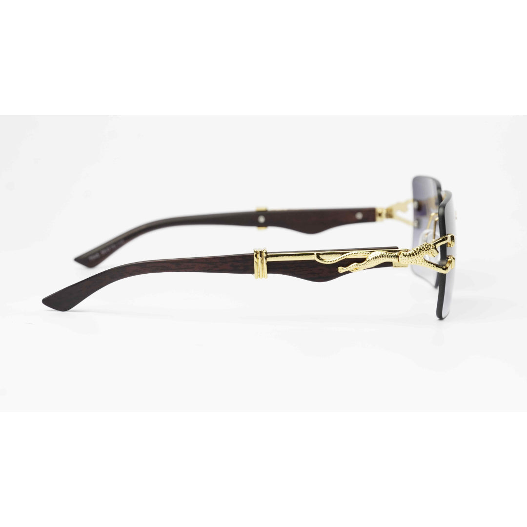 Cartier - RR46 - Golden -  Wooden Texture - Rimless - Metal - Rectangle - Sunglasses - Eyewear