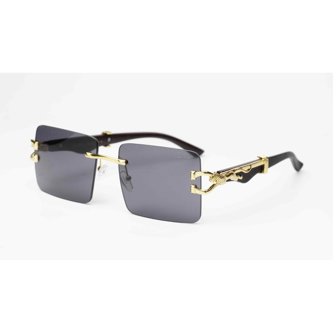 Cartier - RR46 - Golden -  Wooden Texture - Rimless - Metal - Rectangle - Sunglasses - Eyewear