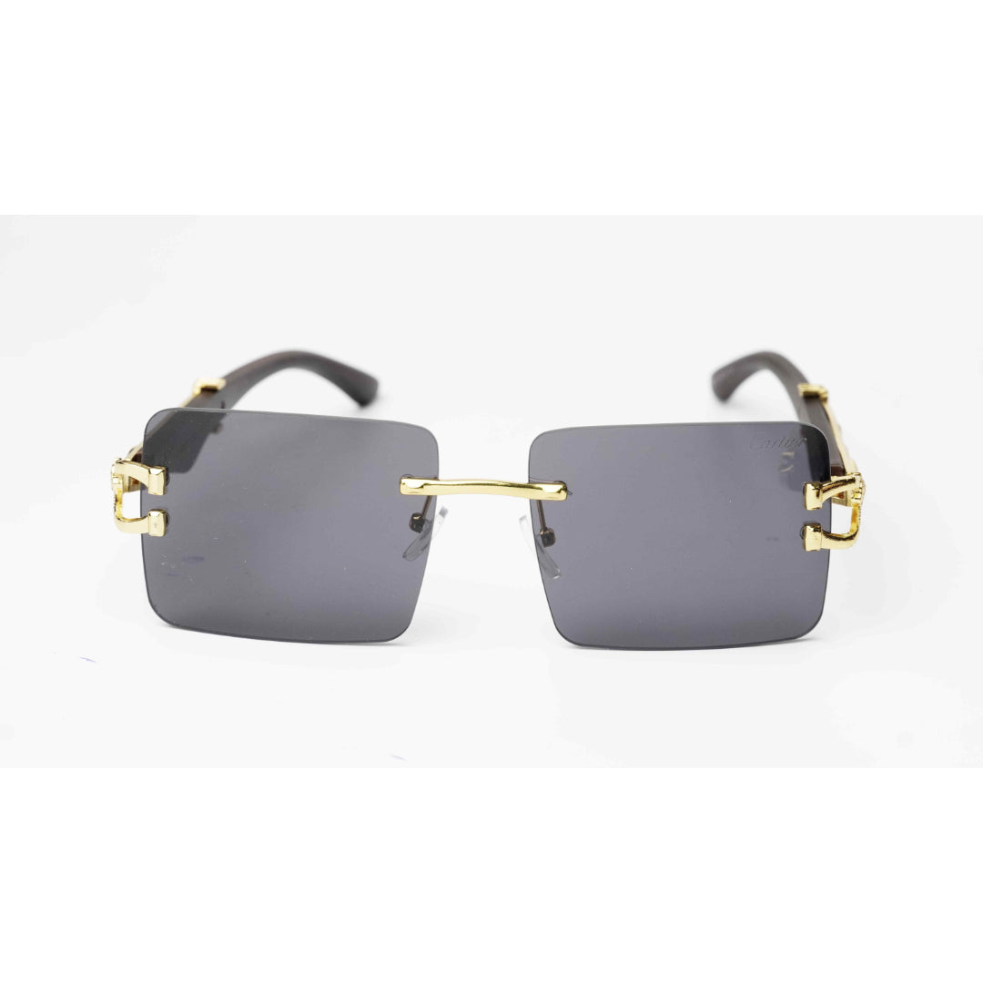 Cartier - RR46 - Golden -  Wooden Texture - Rimless - Metal - Rectangle - Sunglasses - Eyewear