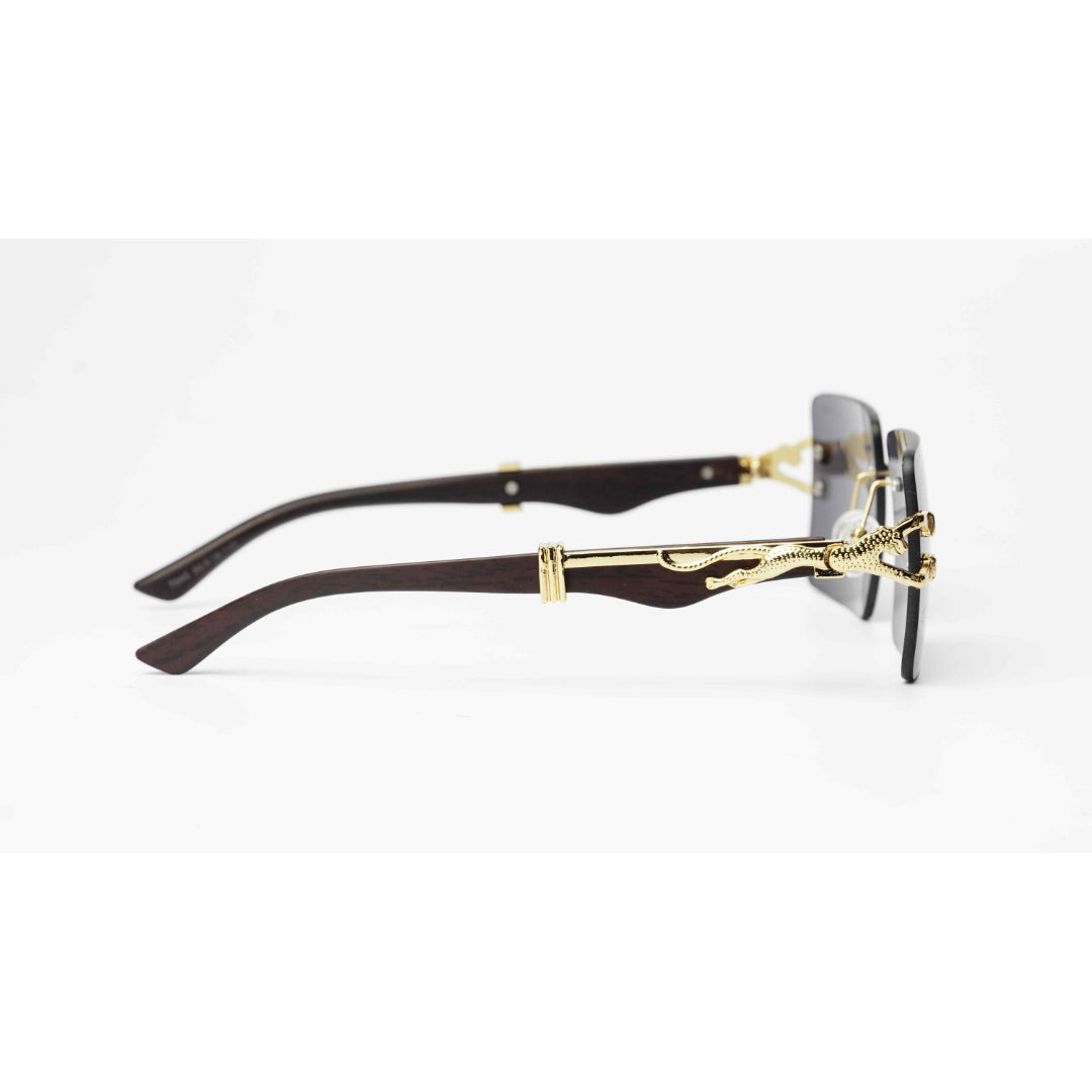 Cartier - RR46 - Golden -  Wooden Texture - Rimless - Metal - Rectangle - Sunglasses - Eyewear