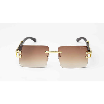 Cartier - RR46 - Golden -  Wooden Texture - Rimless - Metal - Rectangle - Sunglasses - Eyewear