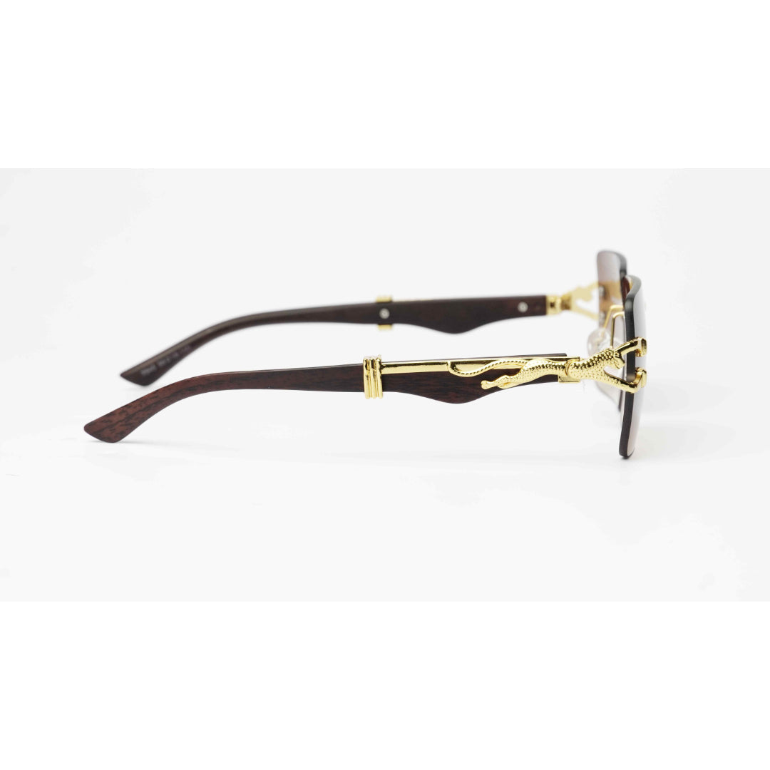 Cartier - RR46 - Golden -  Wooden Texture - Rimless - Metal - Rectangle - Sunglasses - Eyewear