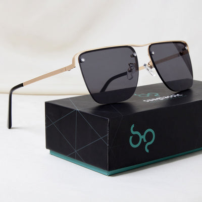Heldish. Gold Black Square Sunglasses