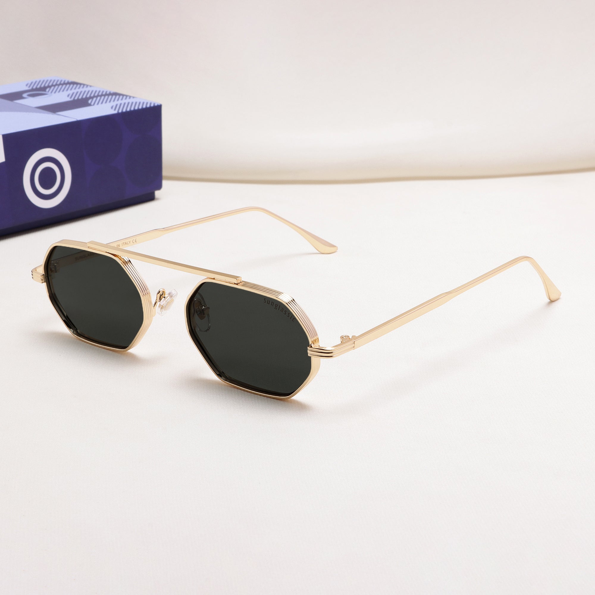 Hexa Gold Black Hexagon Sunglasses
