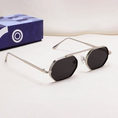 Hexa Silver Black Hexagon Sunglasses