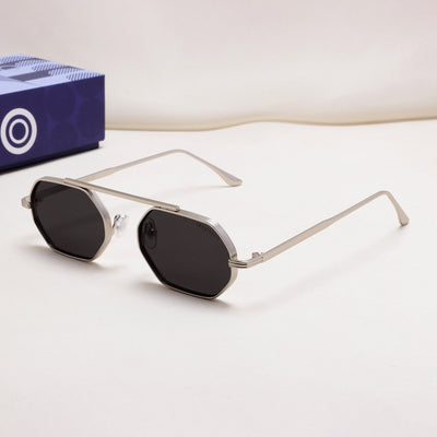 Hexa Silver Black Hexagon Sunglasses
